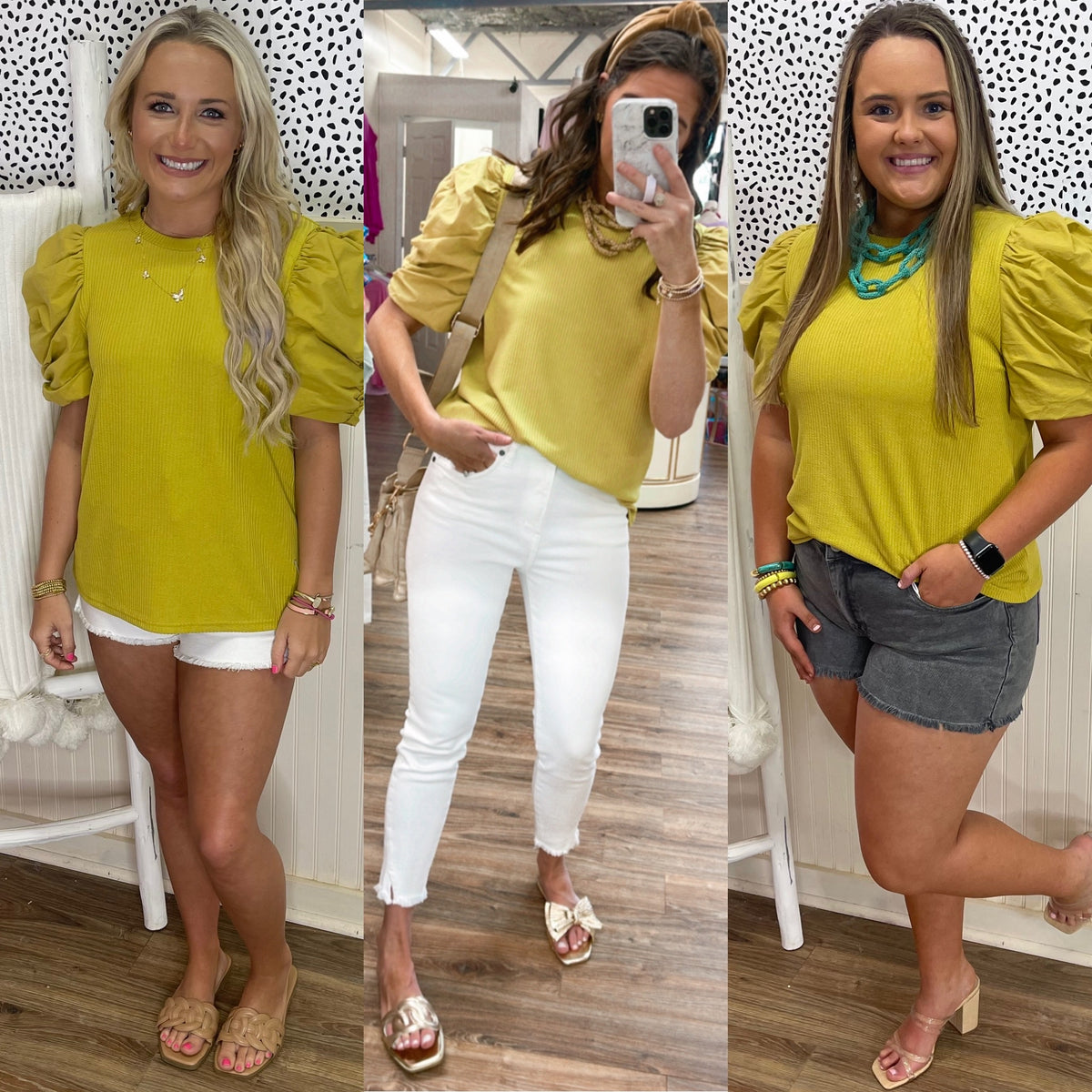 CHARTREUSE PUFF SLV TOP