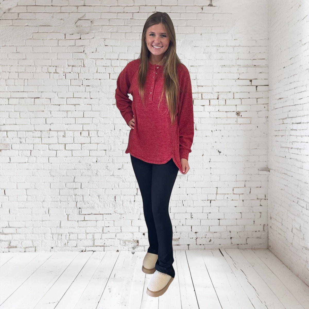 RED MAGGIE HACCI HENLEY SWEATER-FINAL SALE