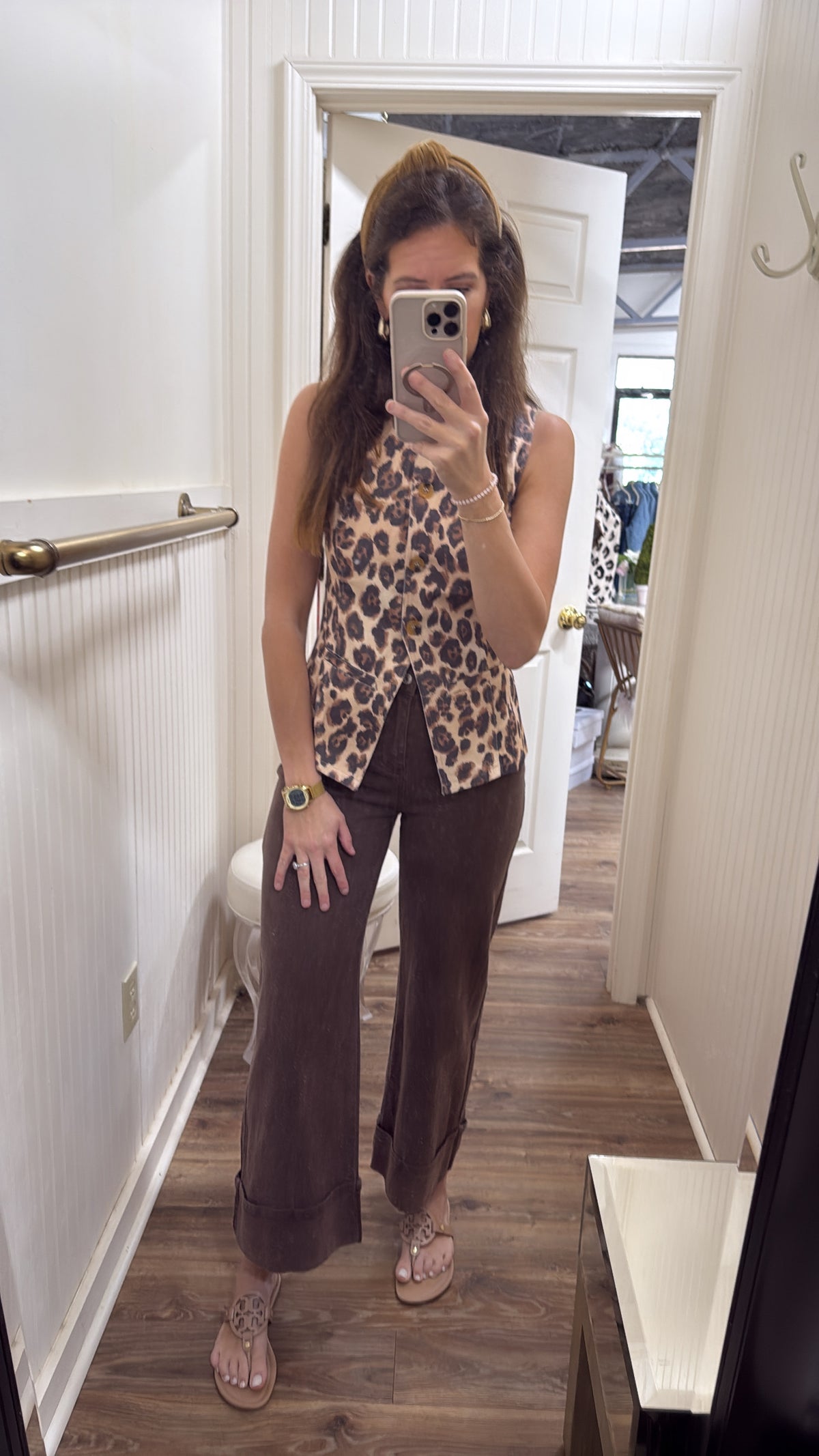 LEOPARD DENIM VEST TOP