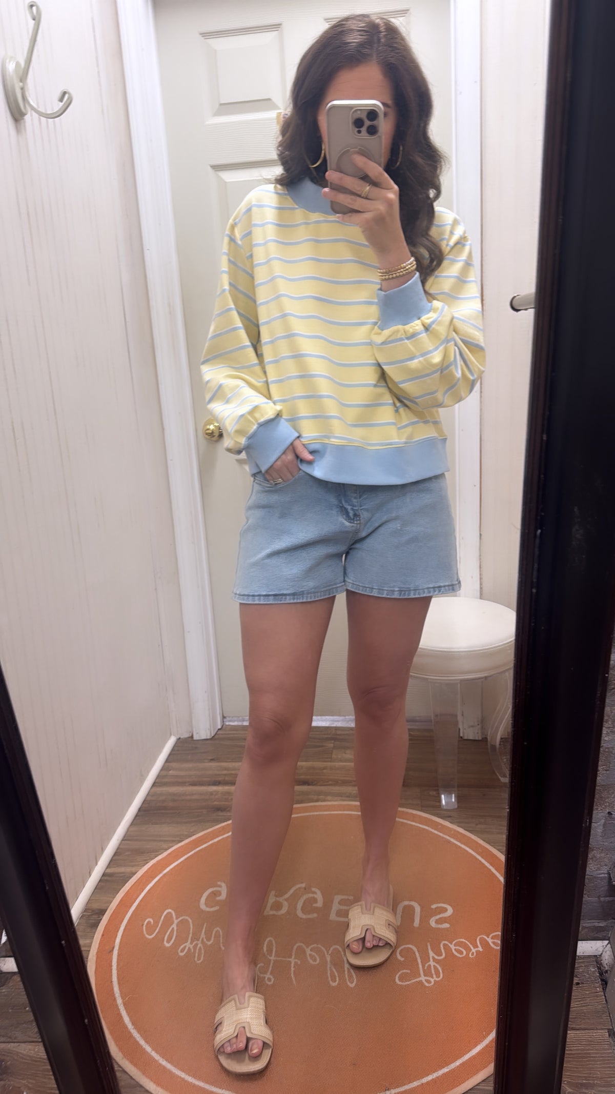 YELLOW & BLUE STRIPE MOCK SWEATSHIRT TOP