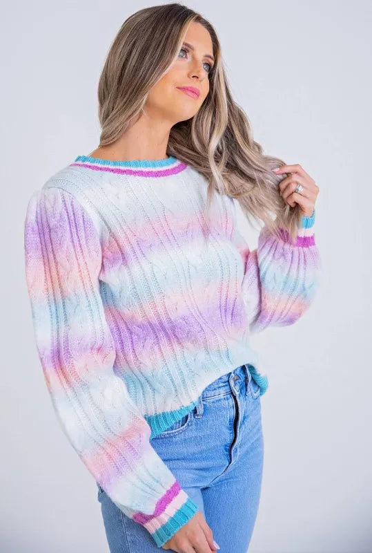 MULTI COLOR CABLE YARN SWEATER