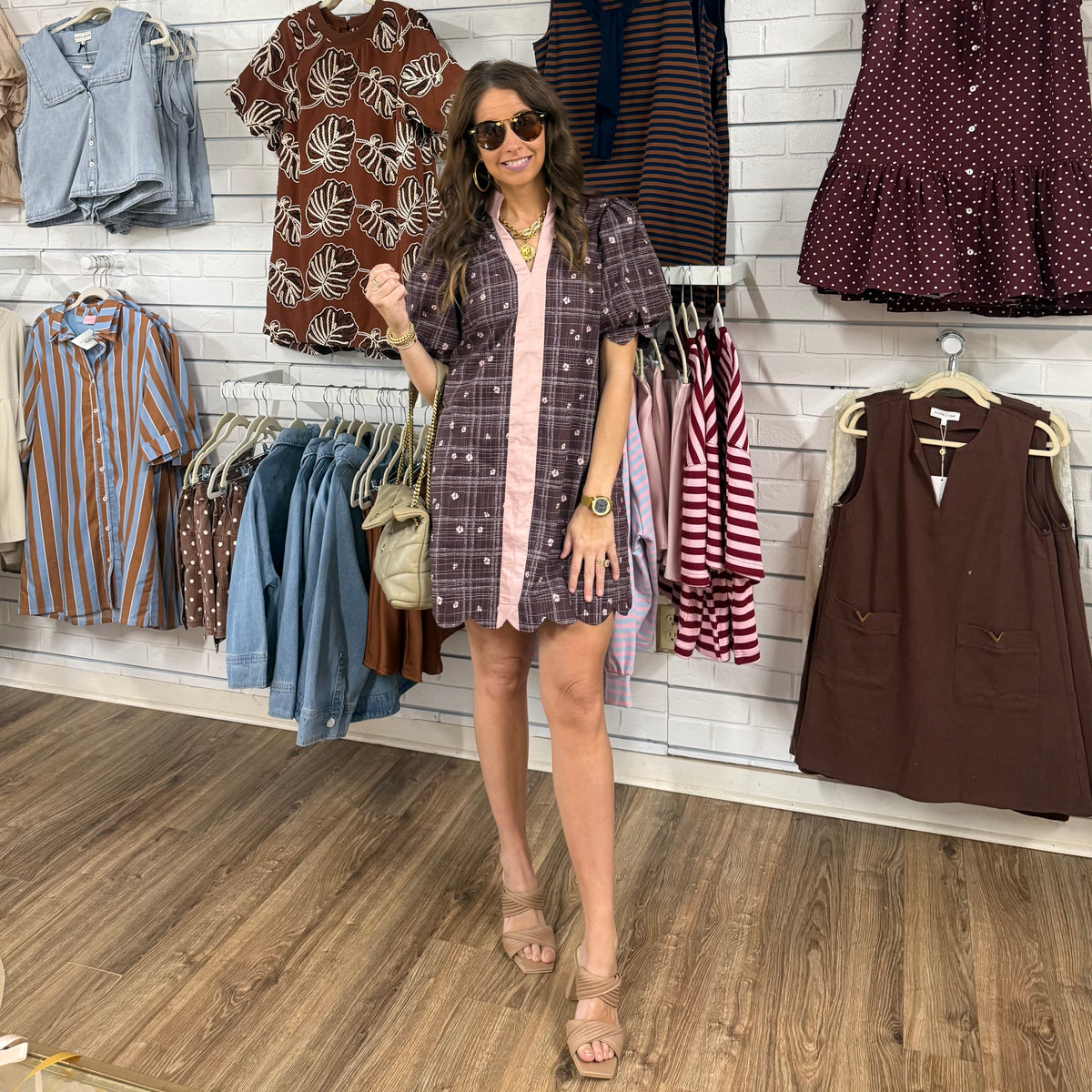 PLUM BLUSH FLORAL SCALLOP DRESS