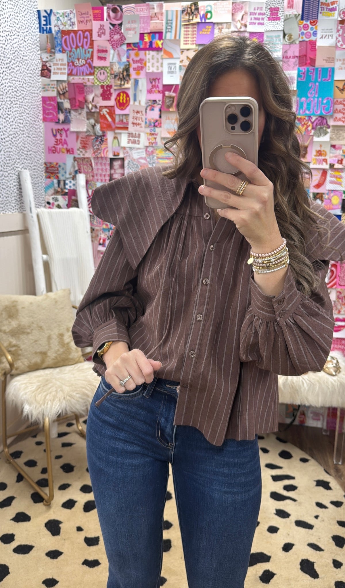 BROWN STRIPE PETER PAN COLLAR TOP