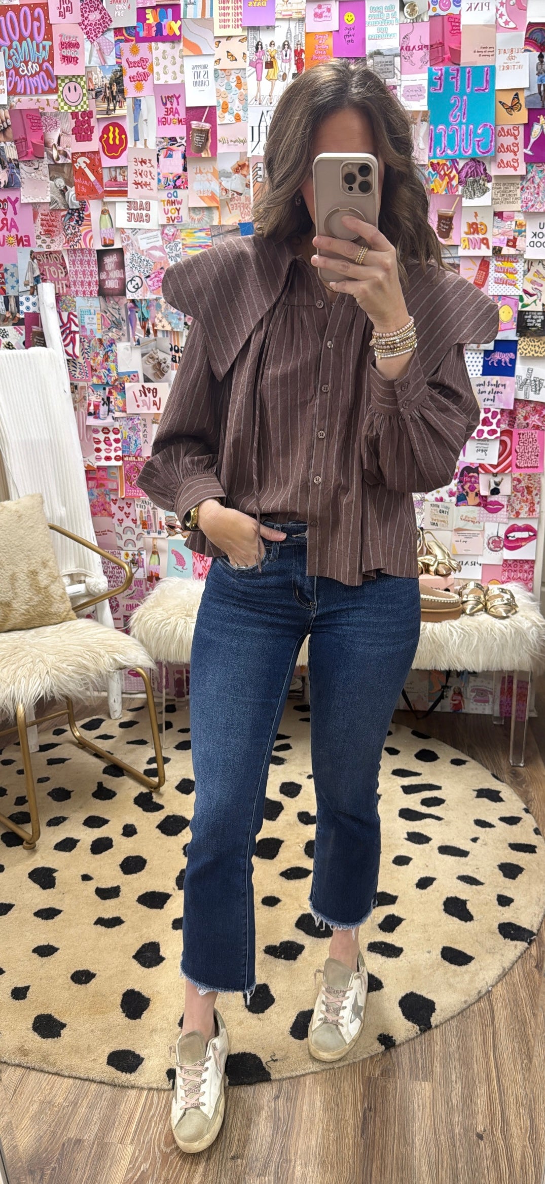 BROWN STRIPE PETER PAN COLLAR TOP