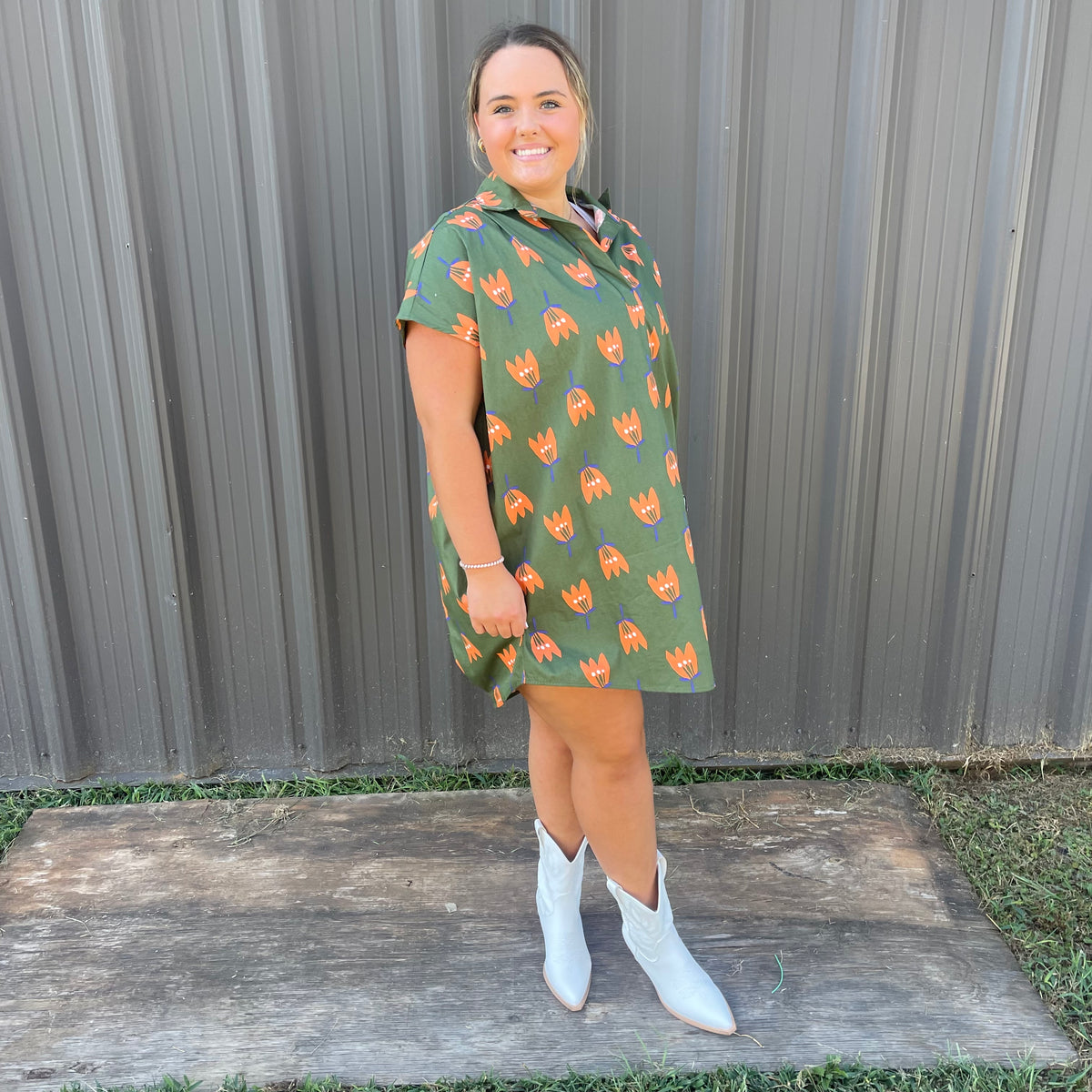 OLIVE POPPY COLLAR POPLIN DRESS