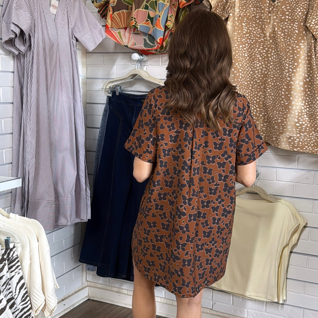 BUTTERFLY PRINTED POCKET DRESS