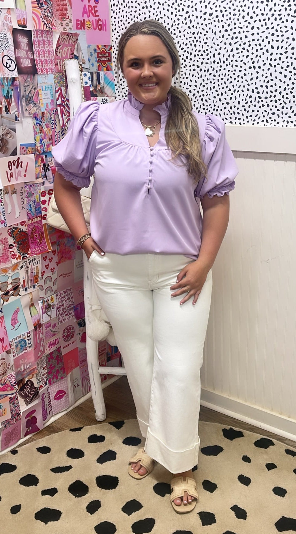 LAVENDER RUFFLE FRILL PUFF SLV TOP