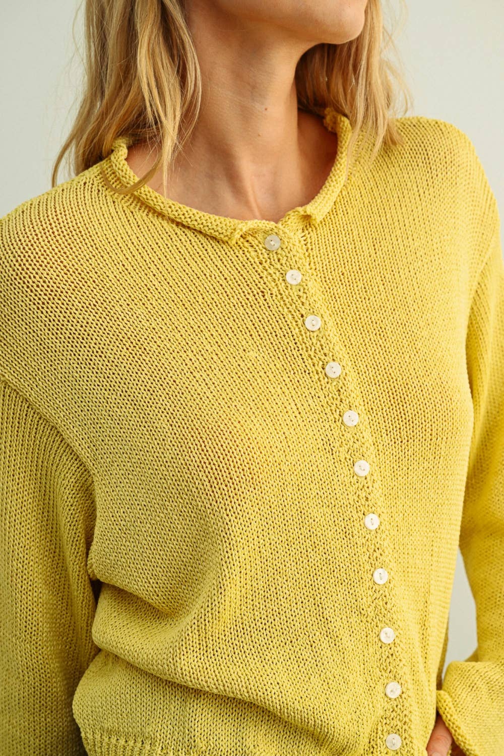 YELLOW LIGHT WEIGHT BUTTON FRONT CARDIGAN