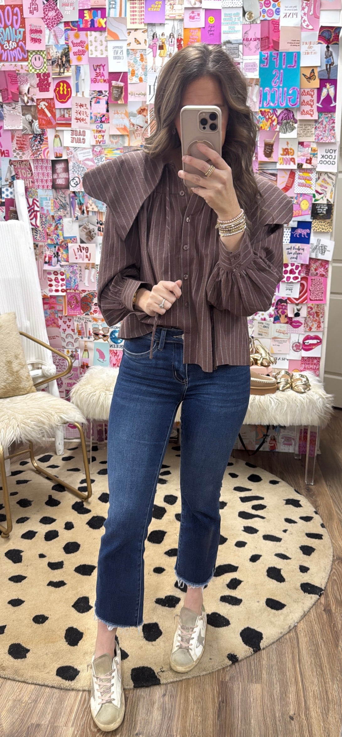 BROWN STRIPE PETER PAN COLLAR TOP