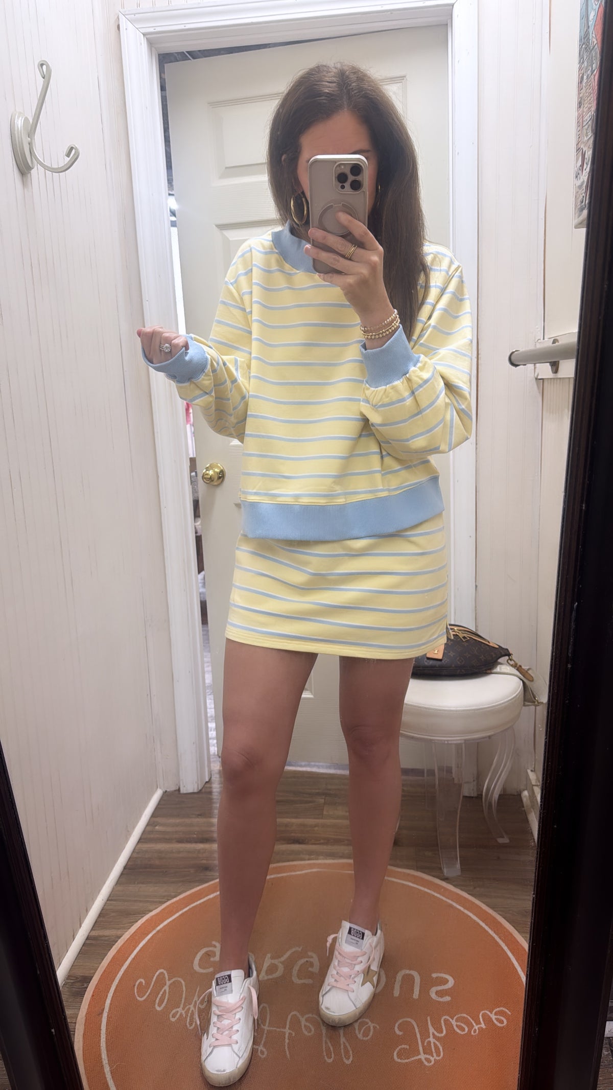YELLOW & BLUE STRIPE MOCK SWEATSHIRT TOP