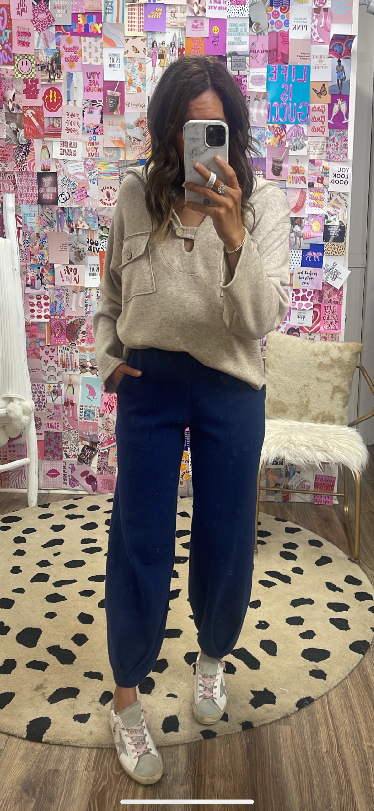 OATMEAL FLEECE COLLAR TOP