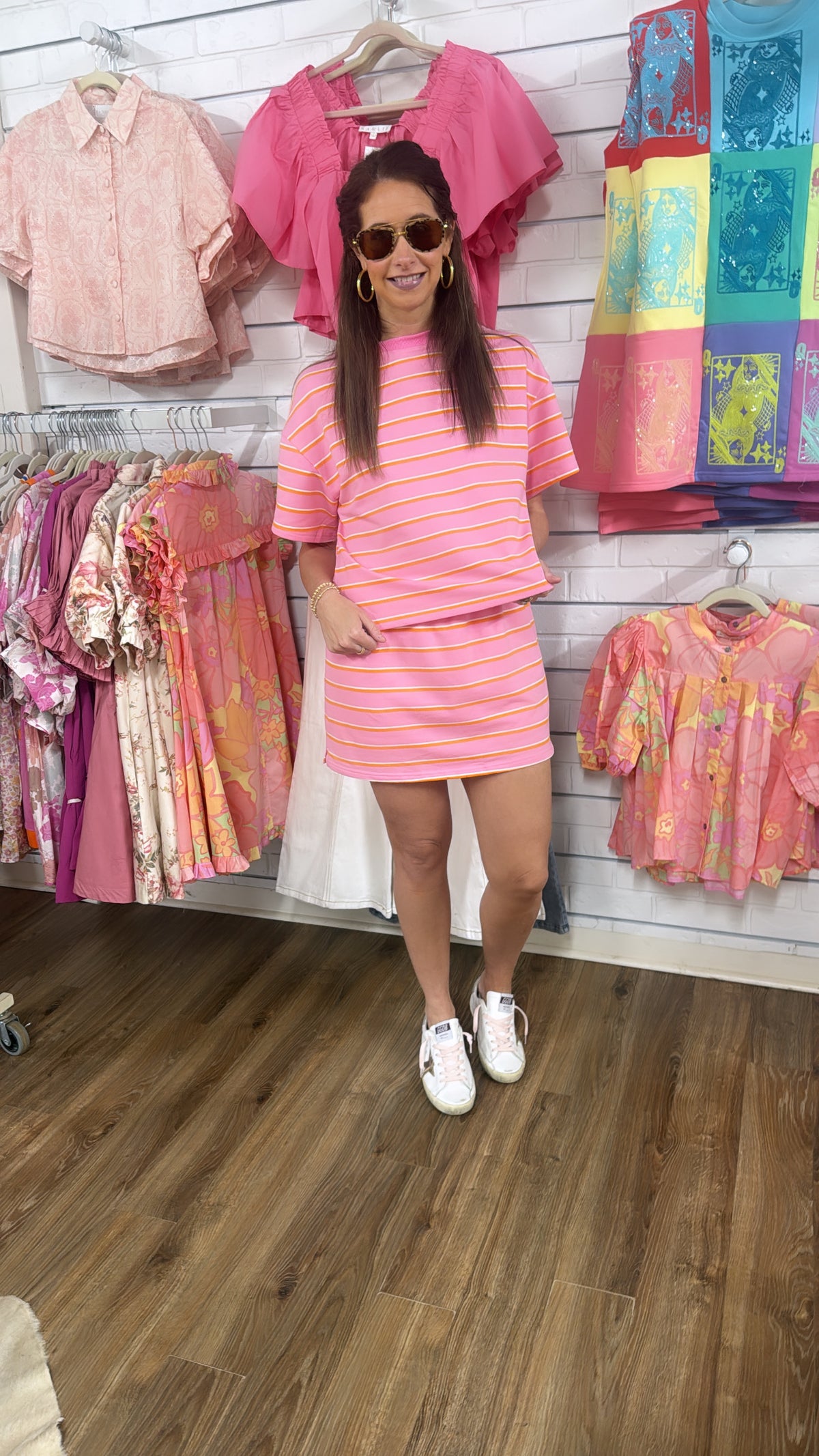 PINK & ORANGE STRIPED SKORT