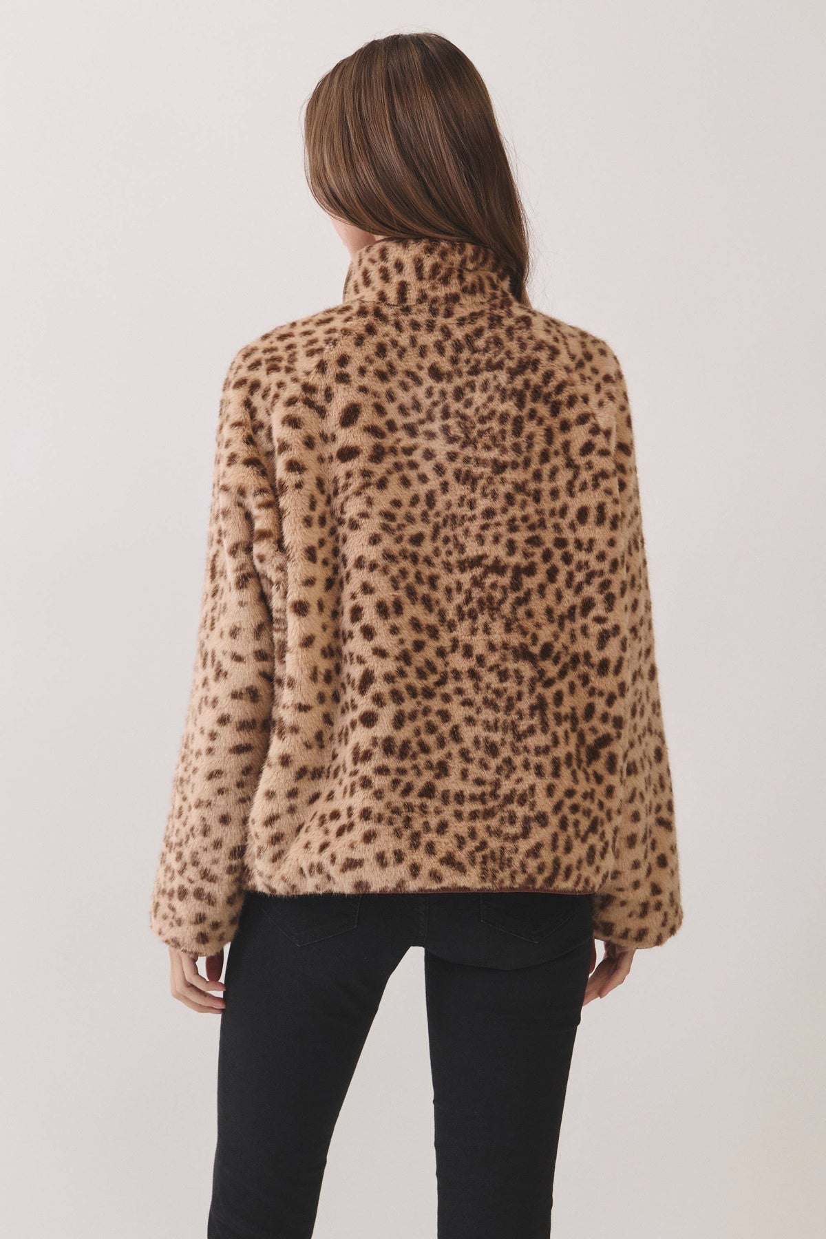 BROWN LEOPARD FAUX FUR PULOVER JACKET
