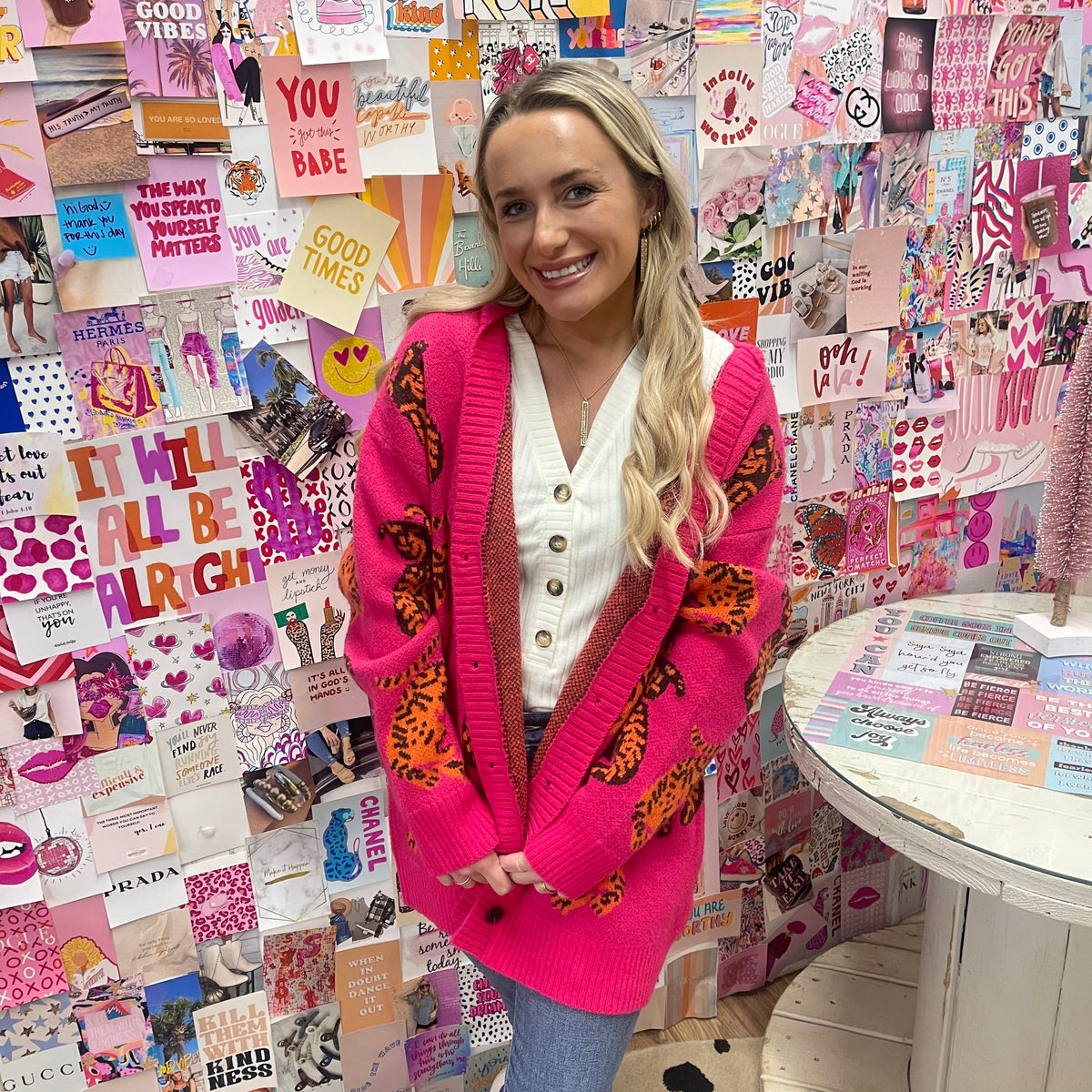 HOT PINK ANIMAL PRINT CARDIGAN