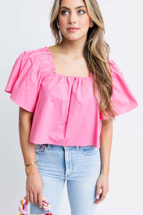 PINK SQUARE NECK POPLIN