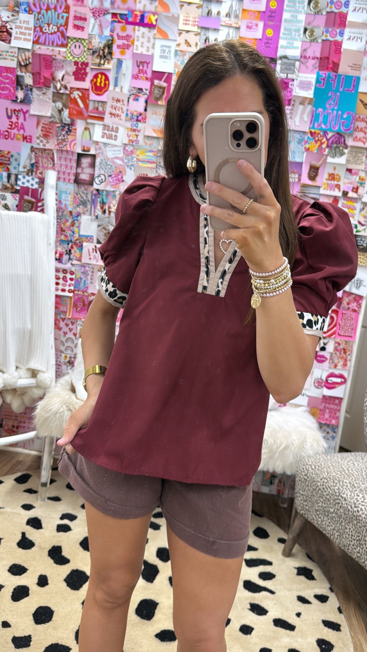 MERLOT LEOPARD ACCENT NECK