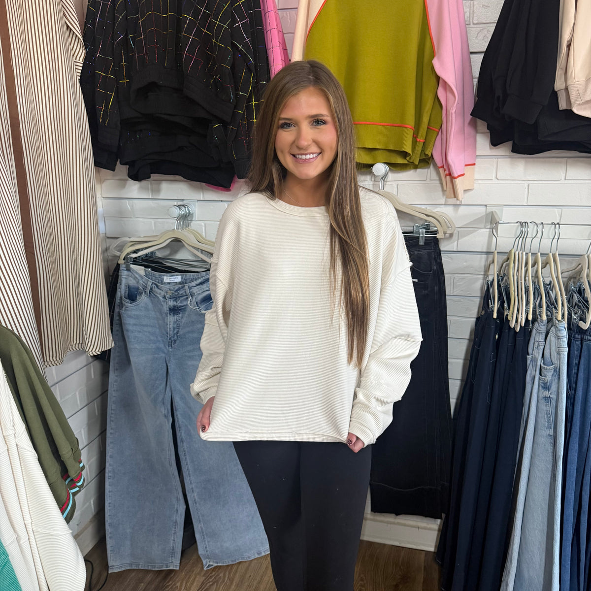 BEIGE ACID WASHED RIBBED TOP