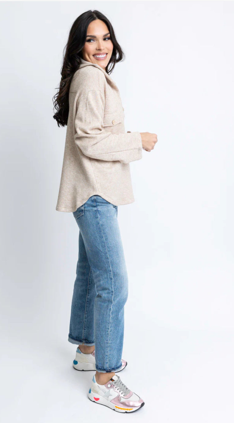 OATMEAL FLEECE COLLAR TOP