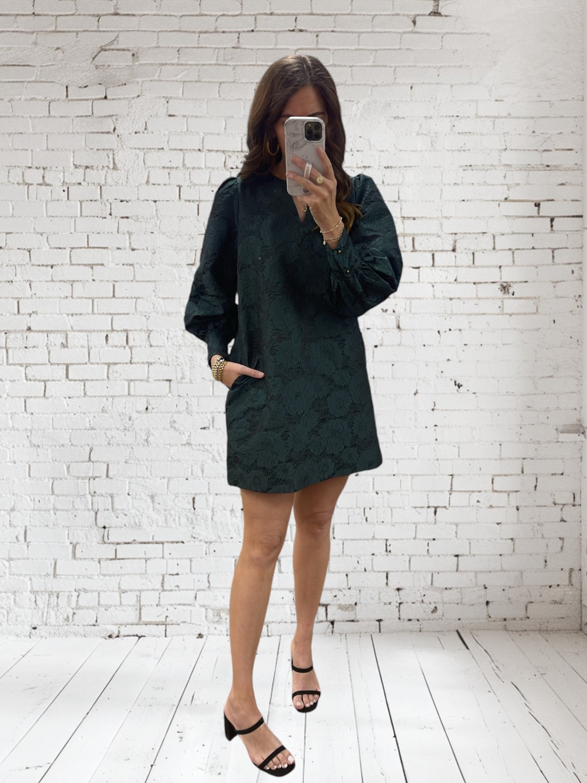 JILLIAN JACQUARD GREEN MINI DRESS
