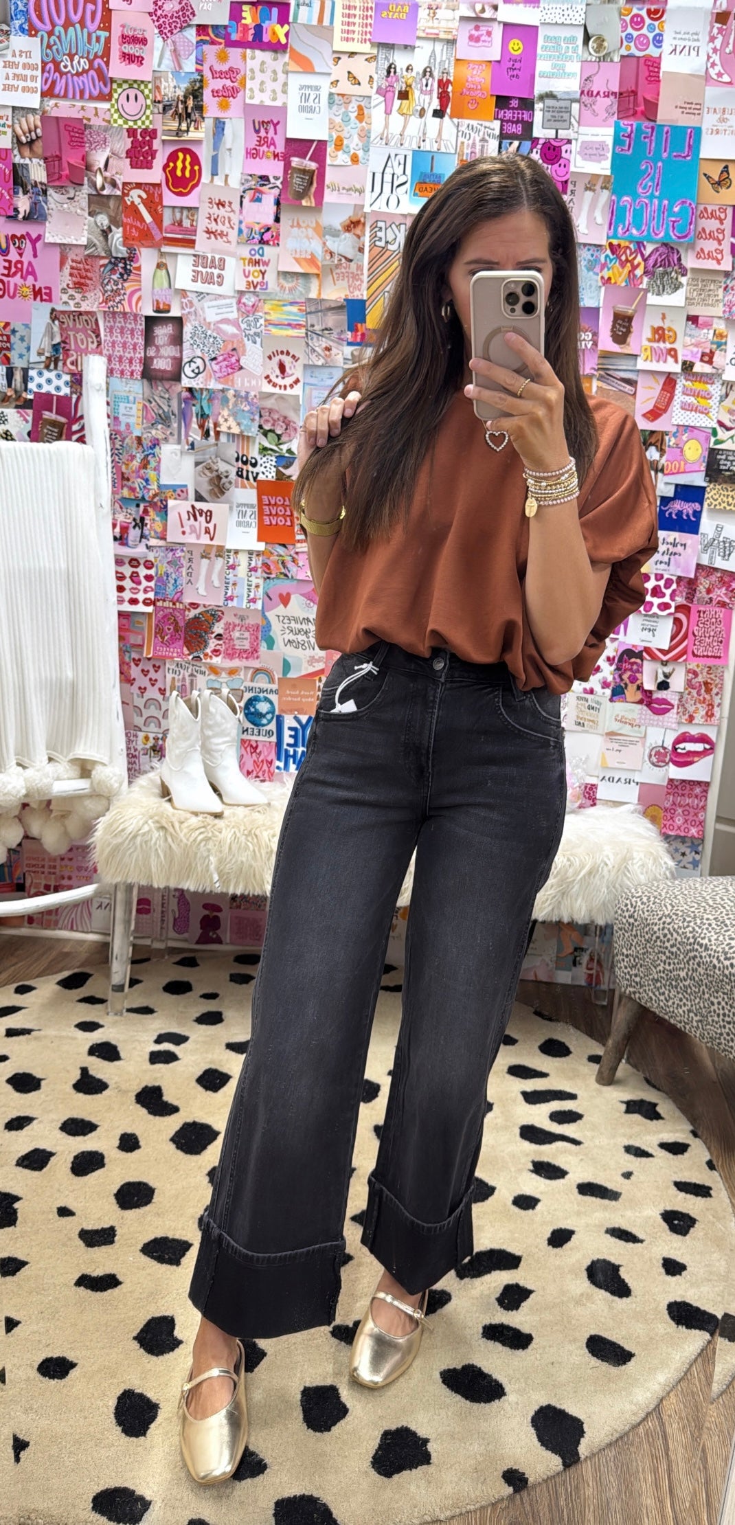 CARAMEL JERSEY BUBBLE HEM TOP