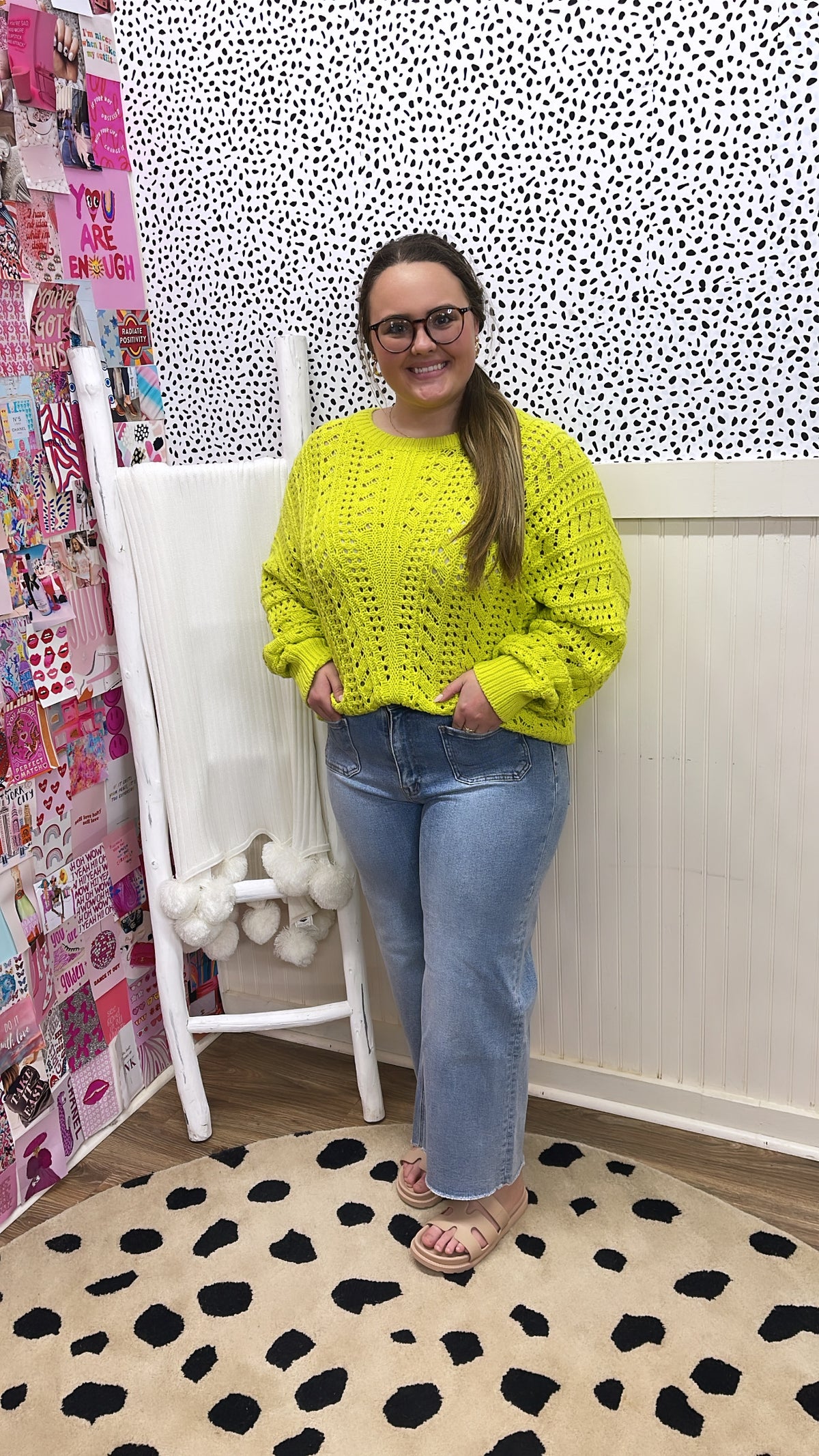 CHARTREUSE CROCHET KNITTED TOP