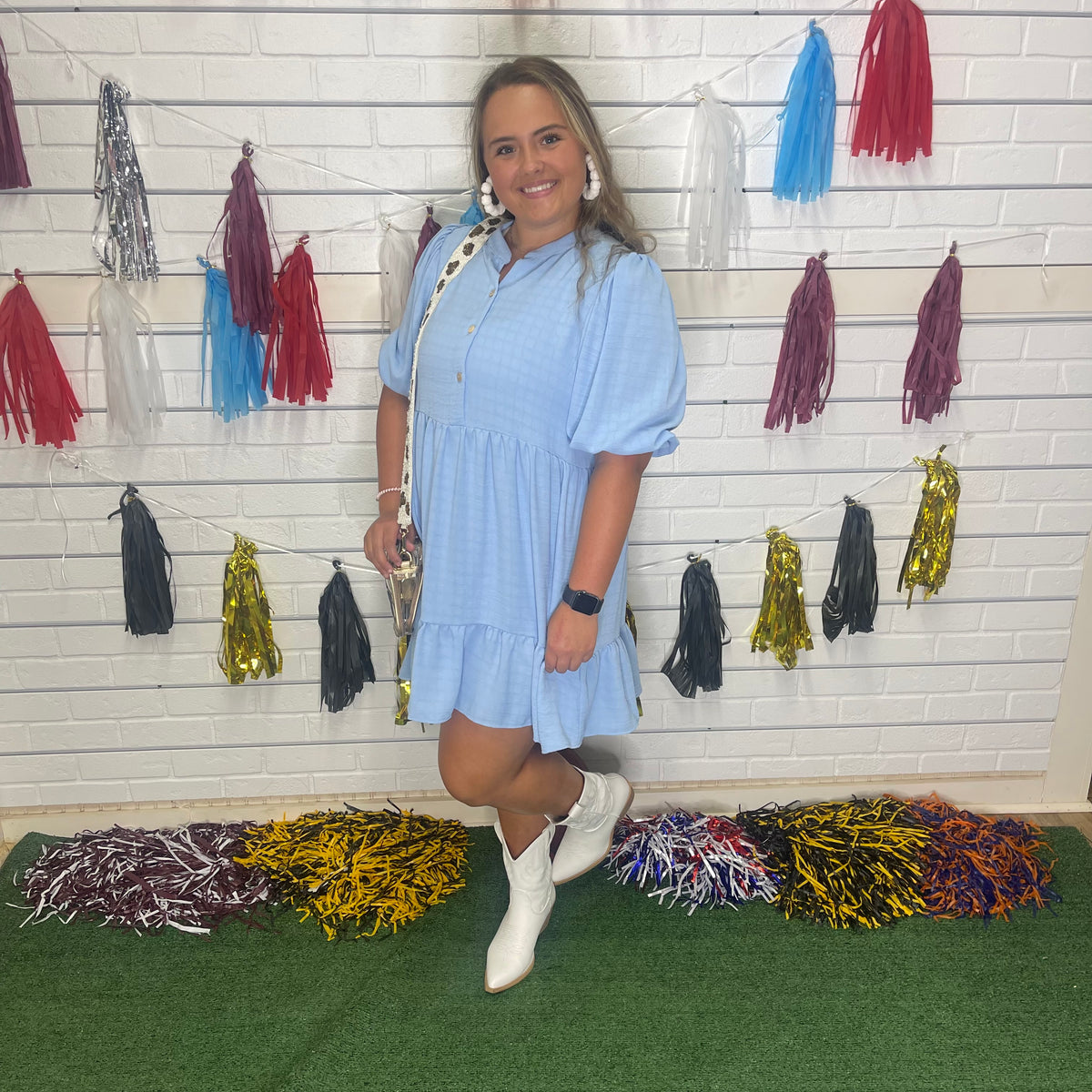 SKY BLUE TIER BUTTON DRESS