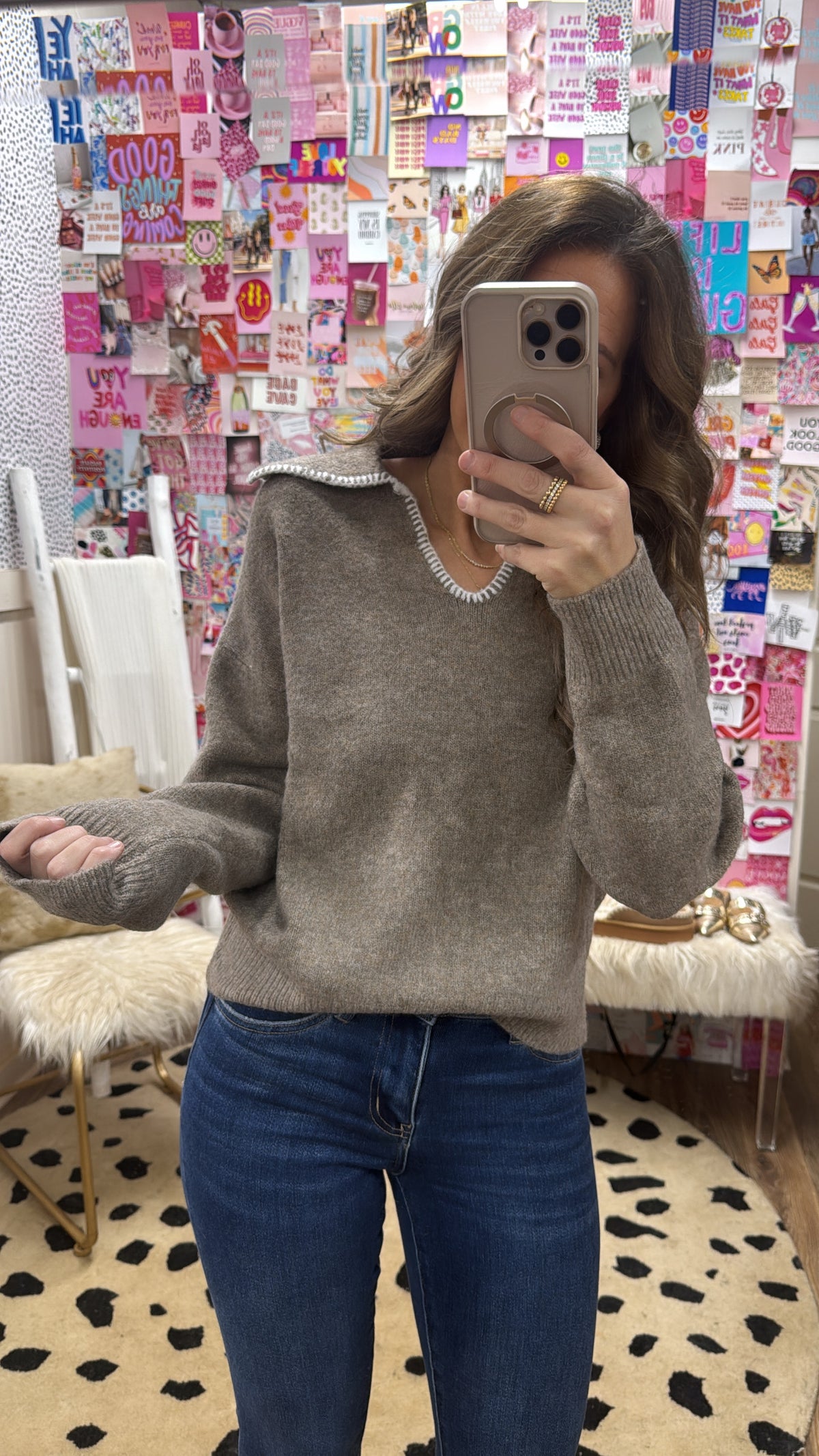 GRANNY V NECK TURTLENECK SWEATER TOP
