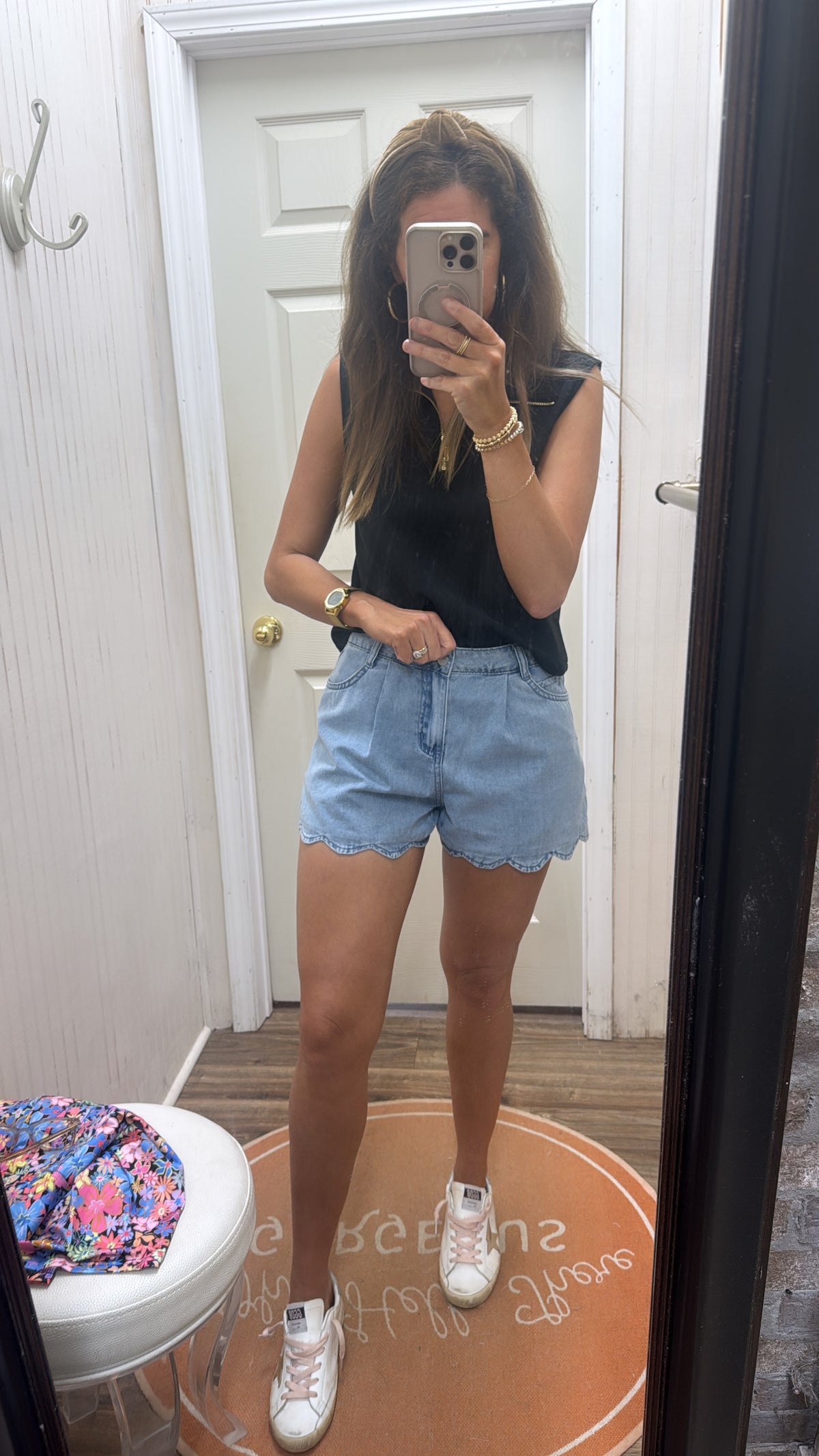 SCALLOPED TRIM DENIM SHORTS