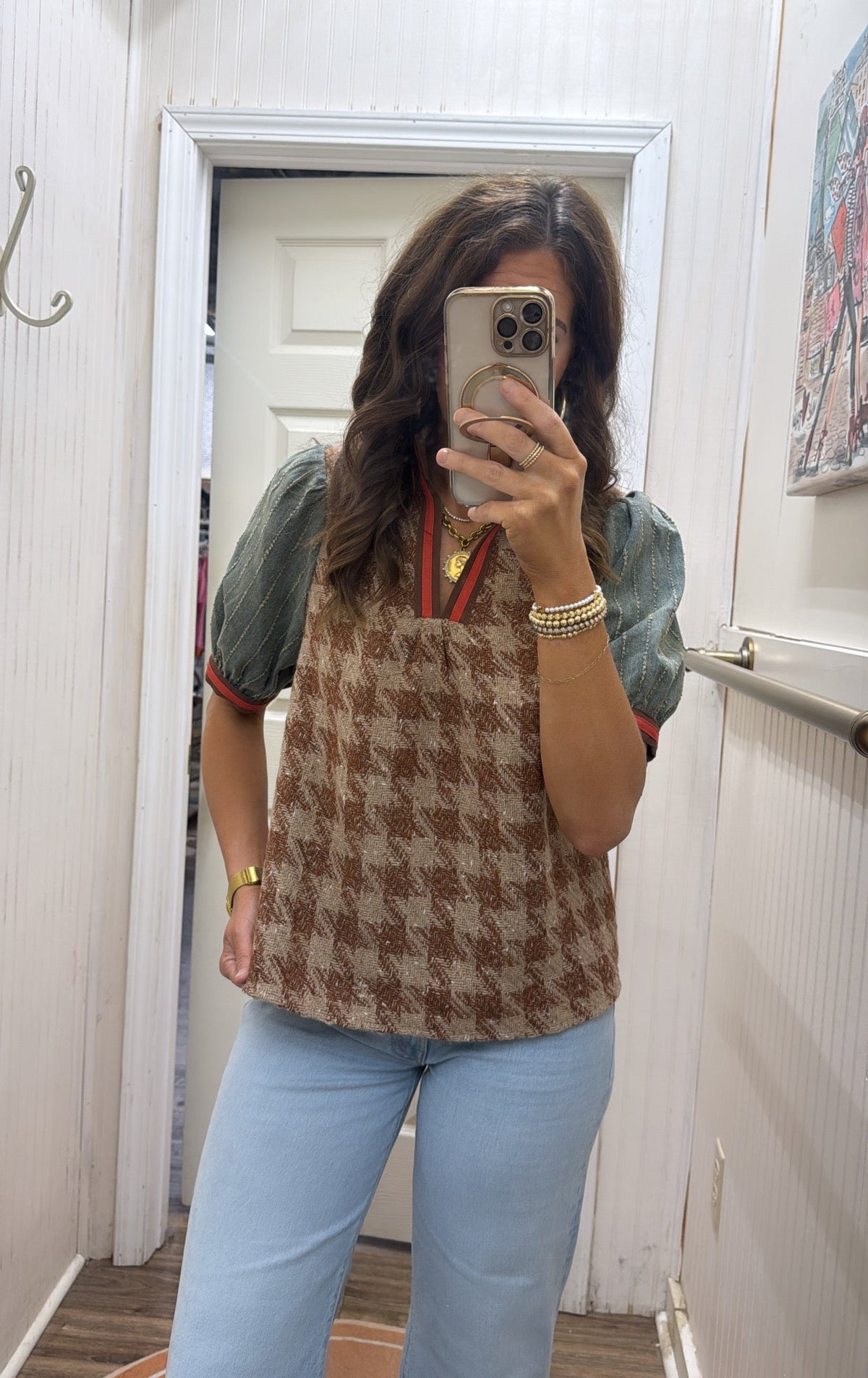 RUST DENIM TWEED TOP