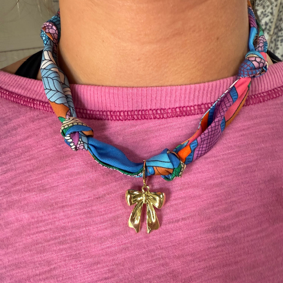 BOW KNOTTED MULTI PRINTED SCARF NECKLACE