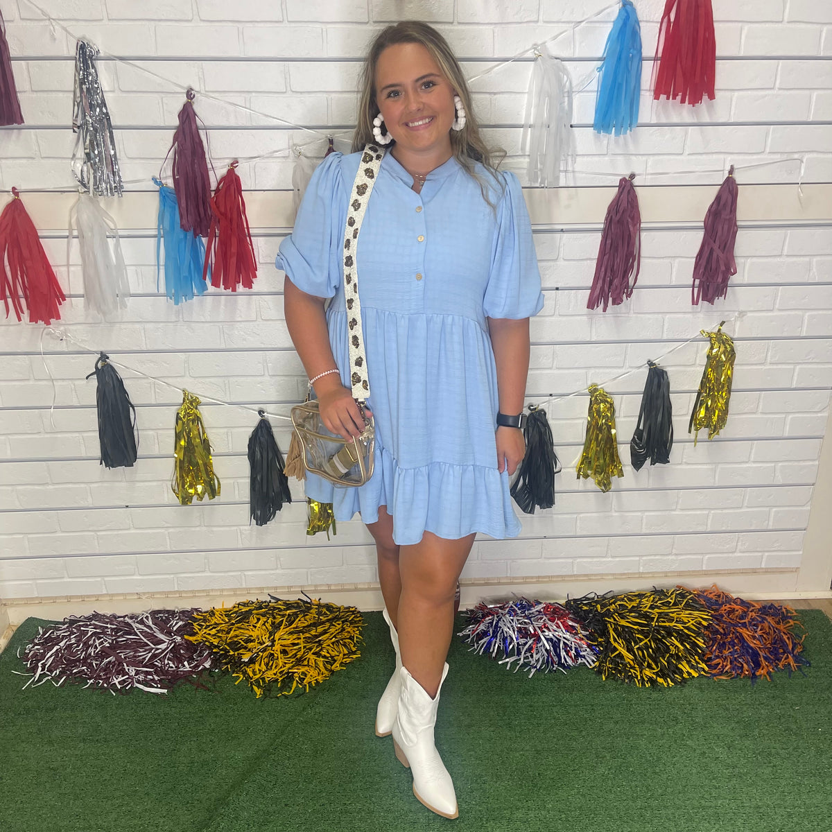 SKY BLUE TIER BUTTON DRESS