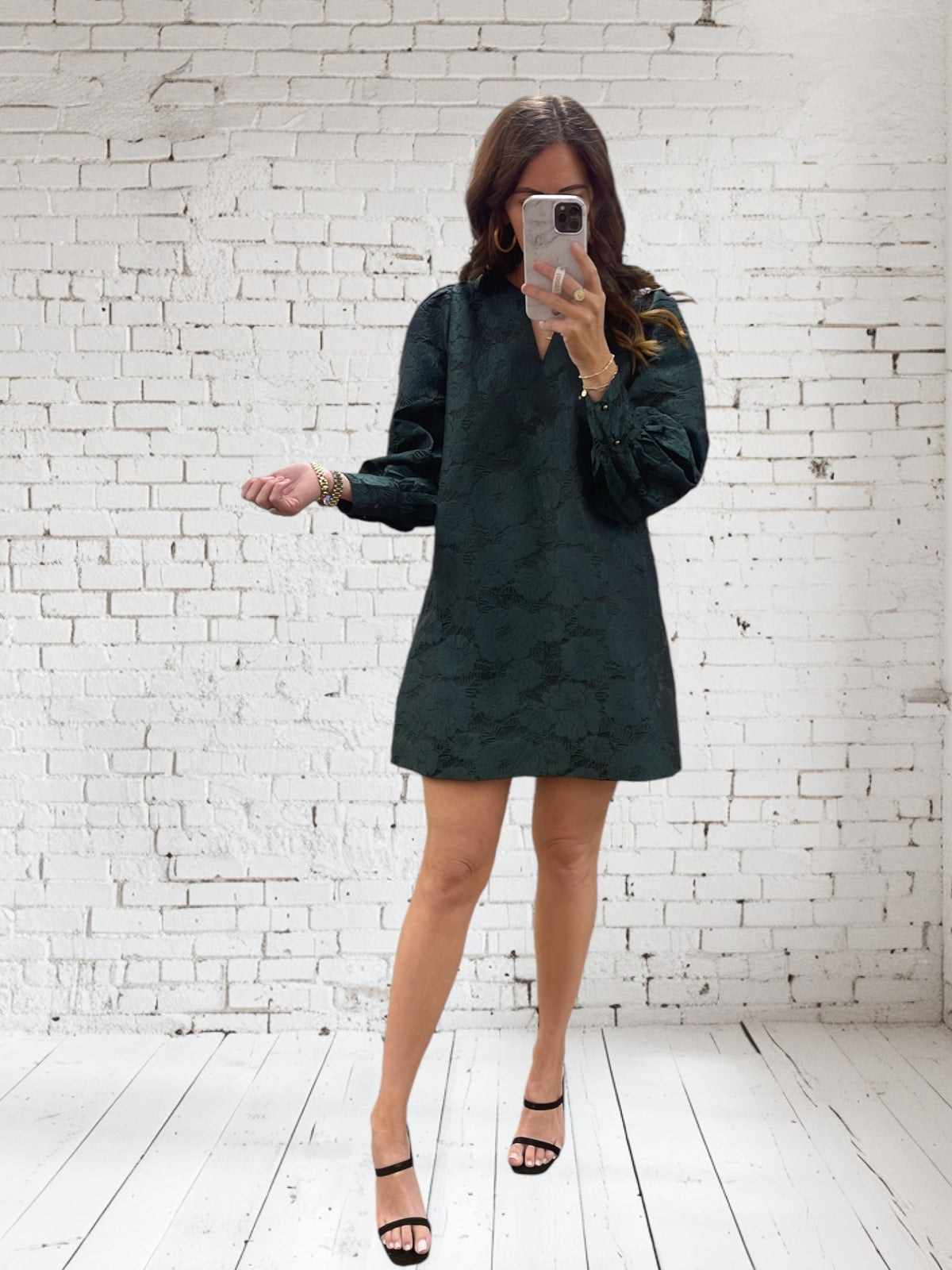 JILLIAN JACQUARD GREEN MINI DRESS