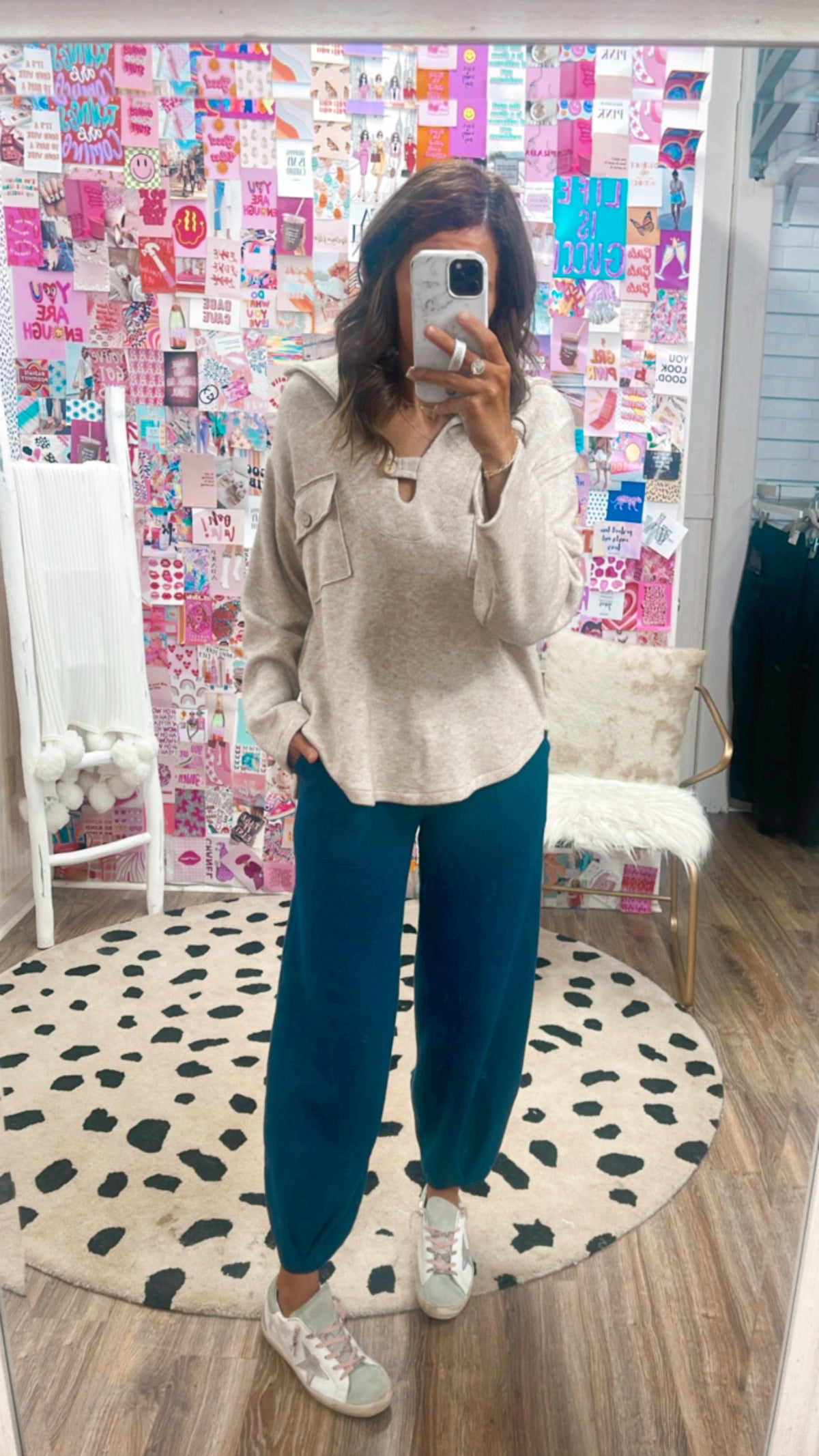 OATMEAL FLEECE COLLAR TOP