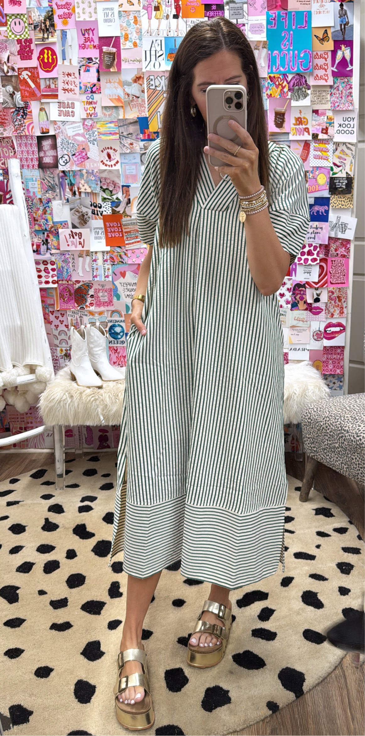 OLIVE GREEN STRIPE MIDI
