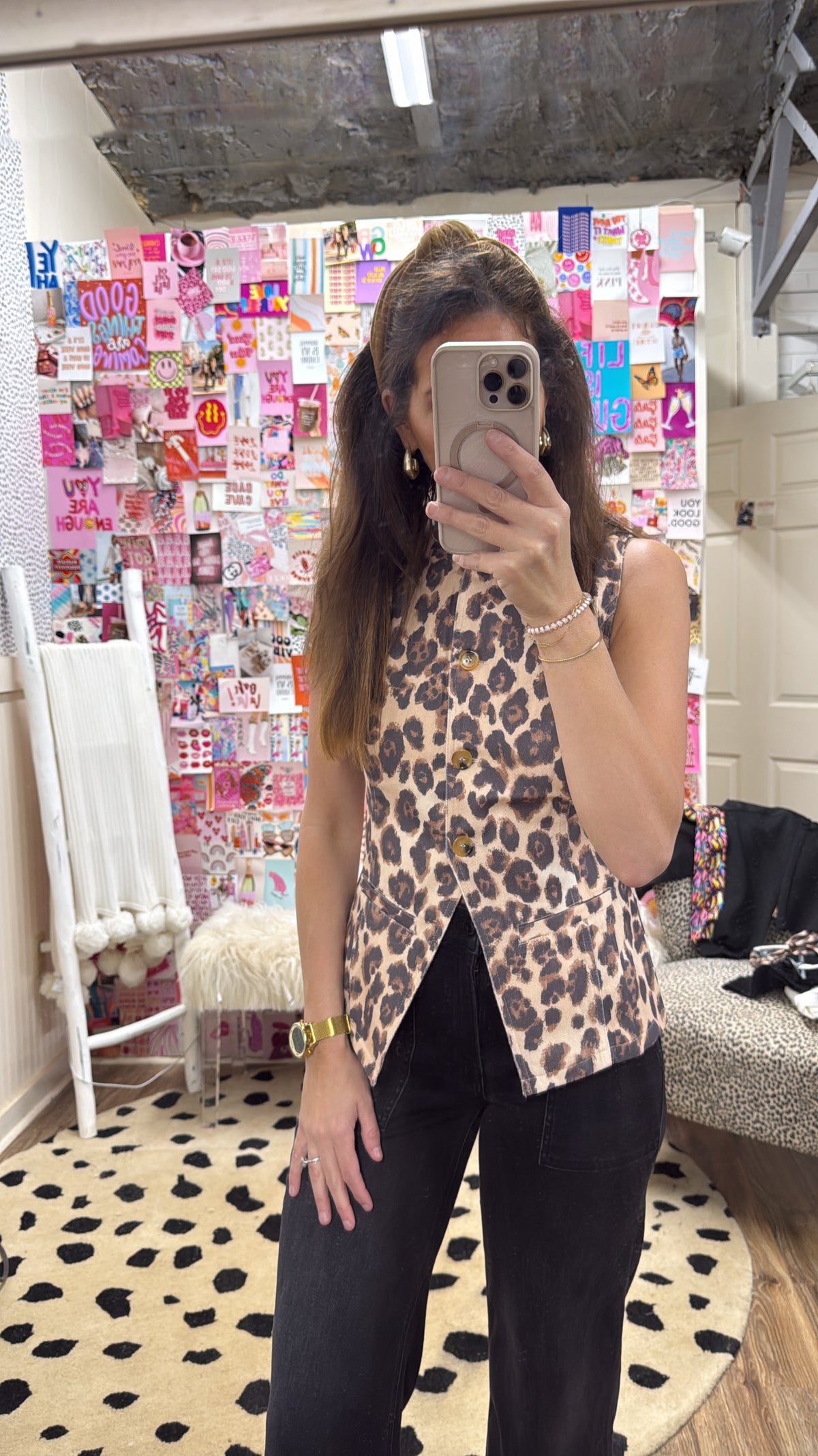 LEOPARD DENIM VEST TOP