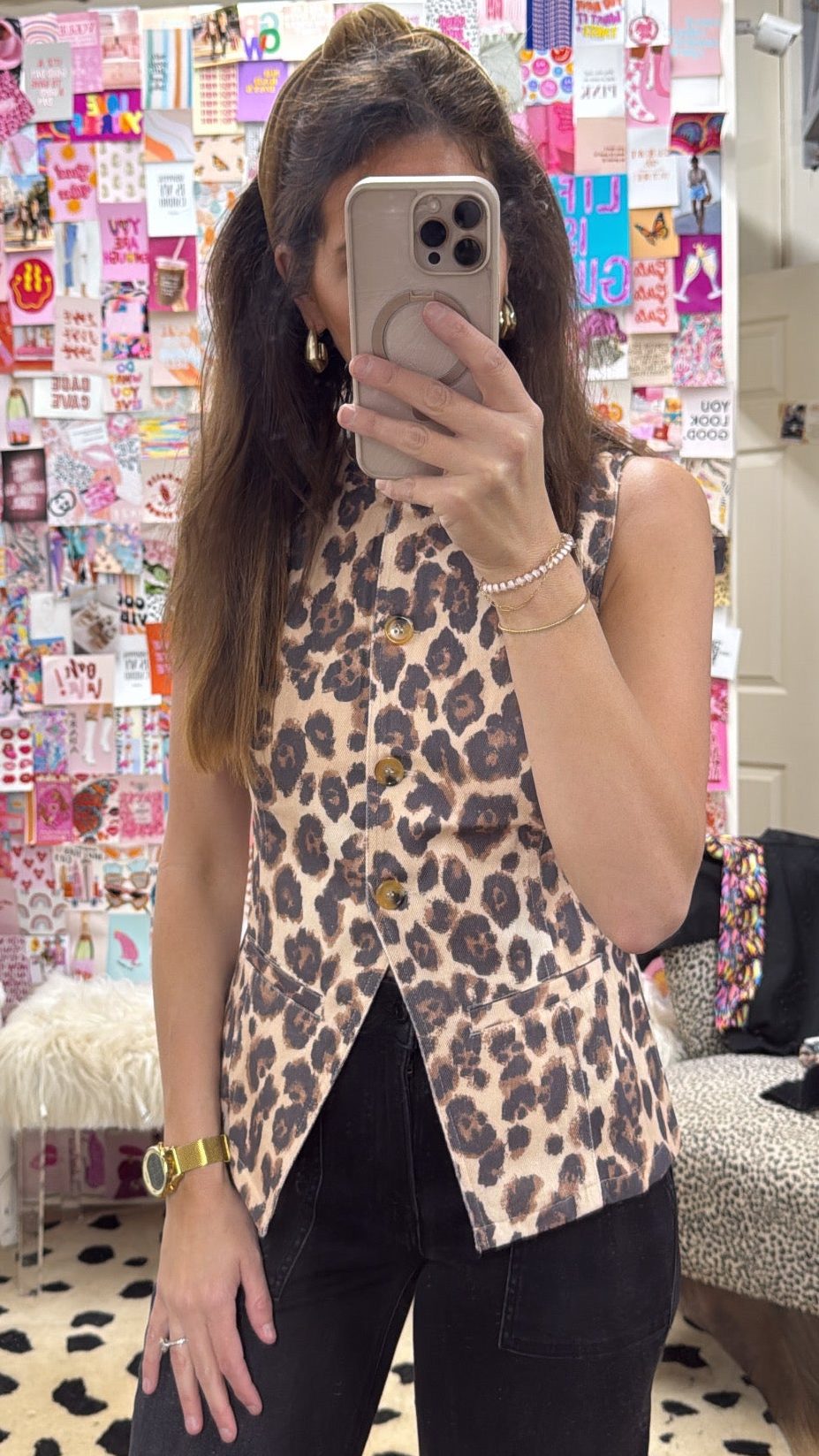 LEOPARD DENIM VEST TOP