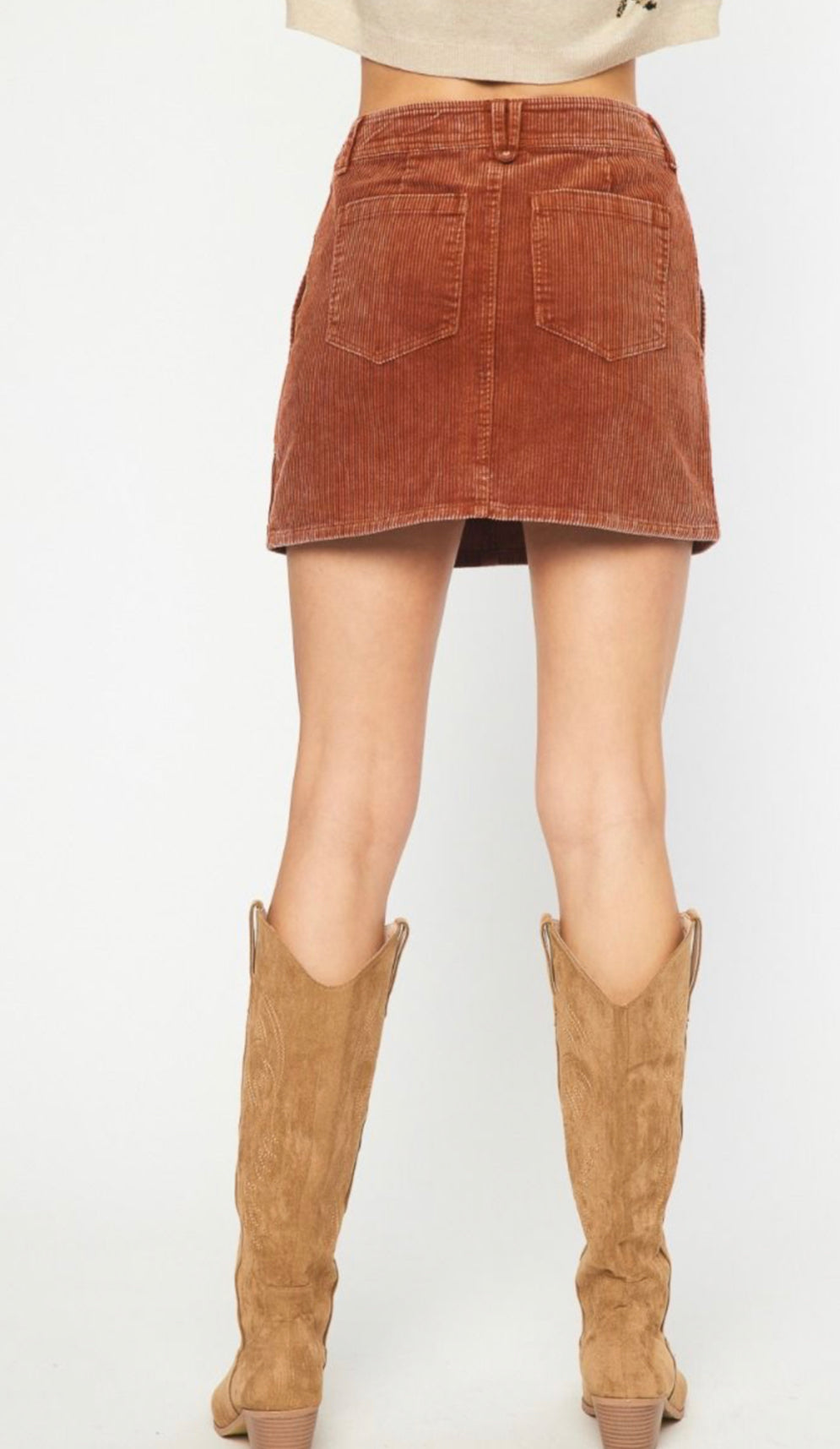 RUST CORDUROY MINI SKIRT