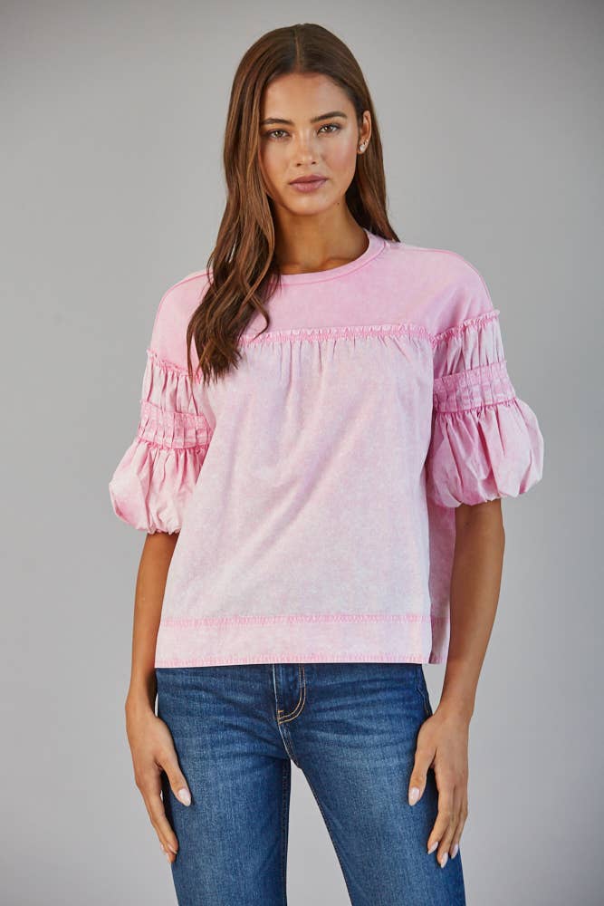 PRETTY IN PINK PUFF SLV TOP