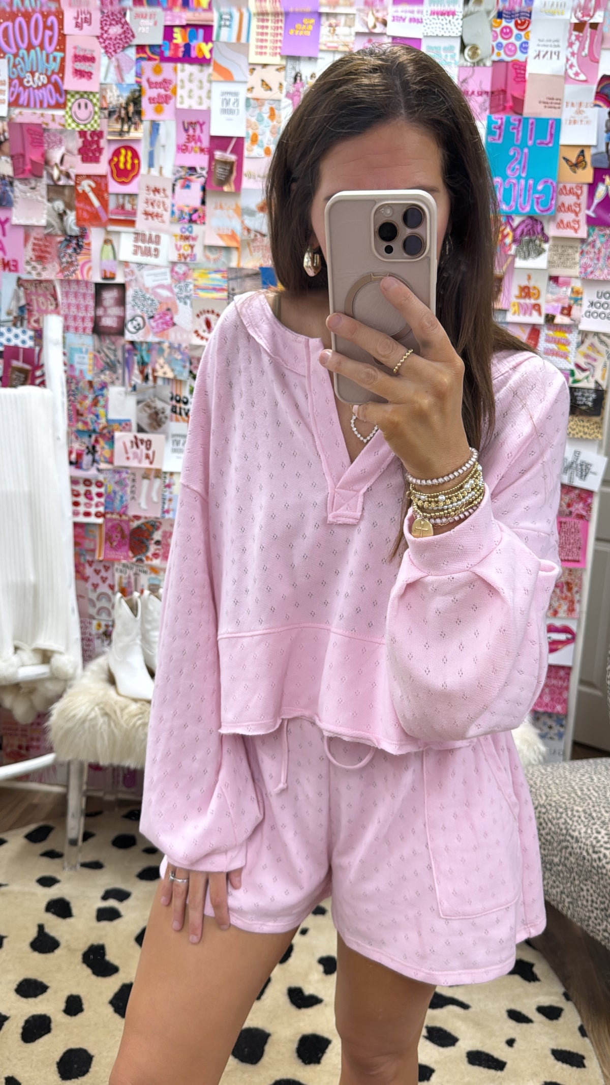 PINK PLACKET VNECK TOP