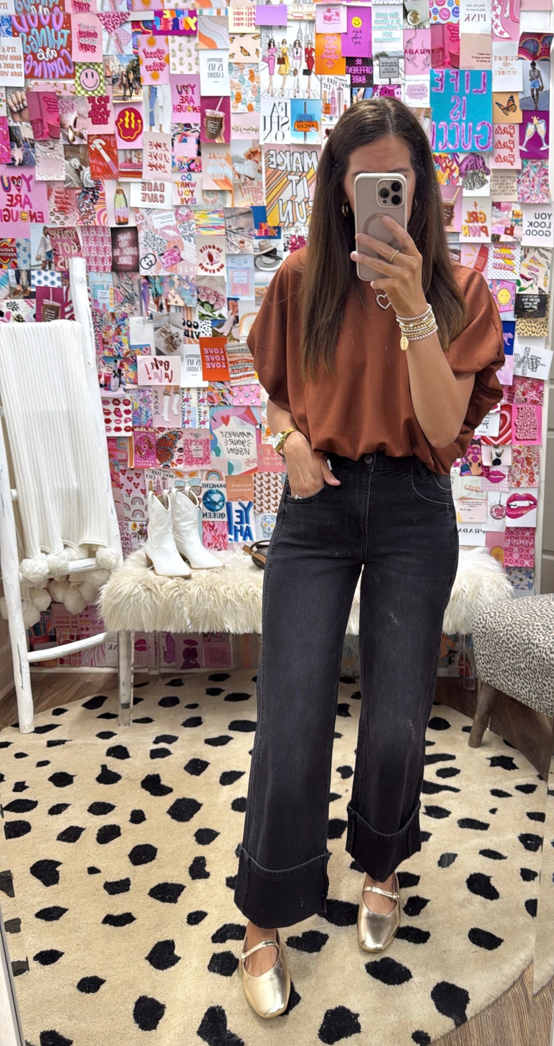 CARAMEL JERSEY BUBBLE HEM TOP