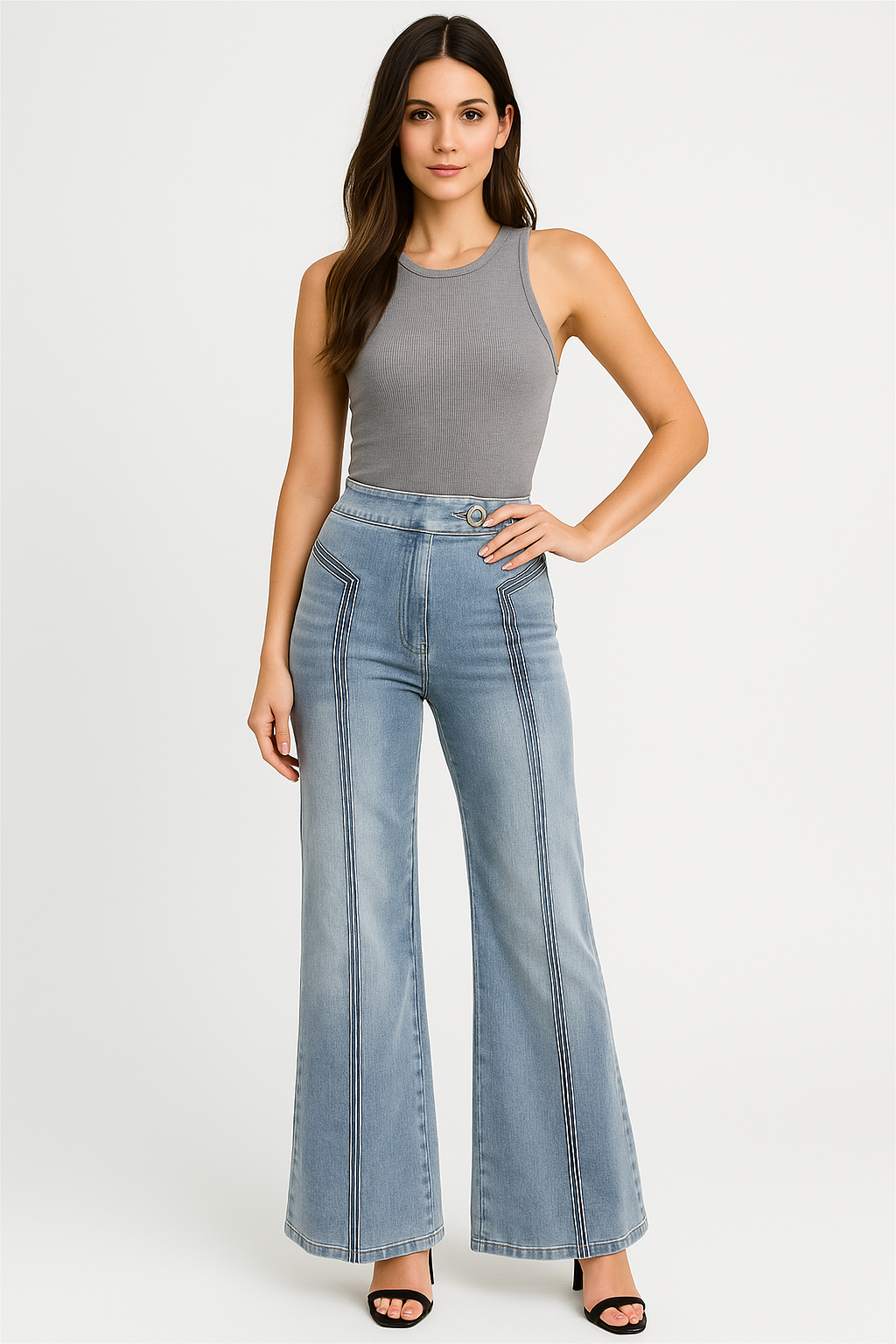 LIGHT WASH HI WAISTED WIDE LEG DENIM