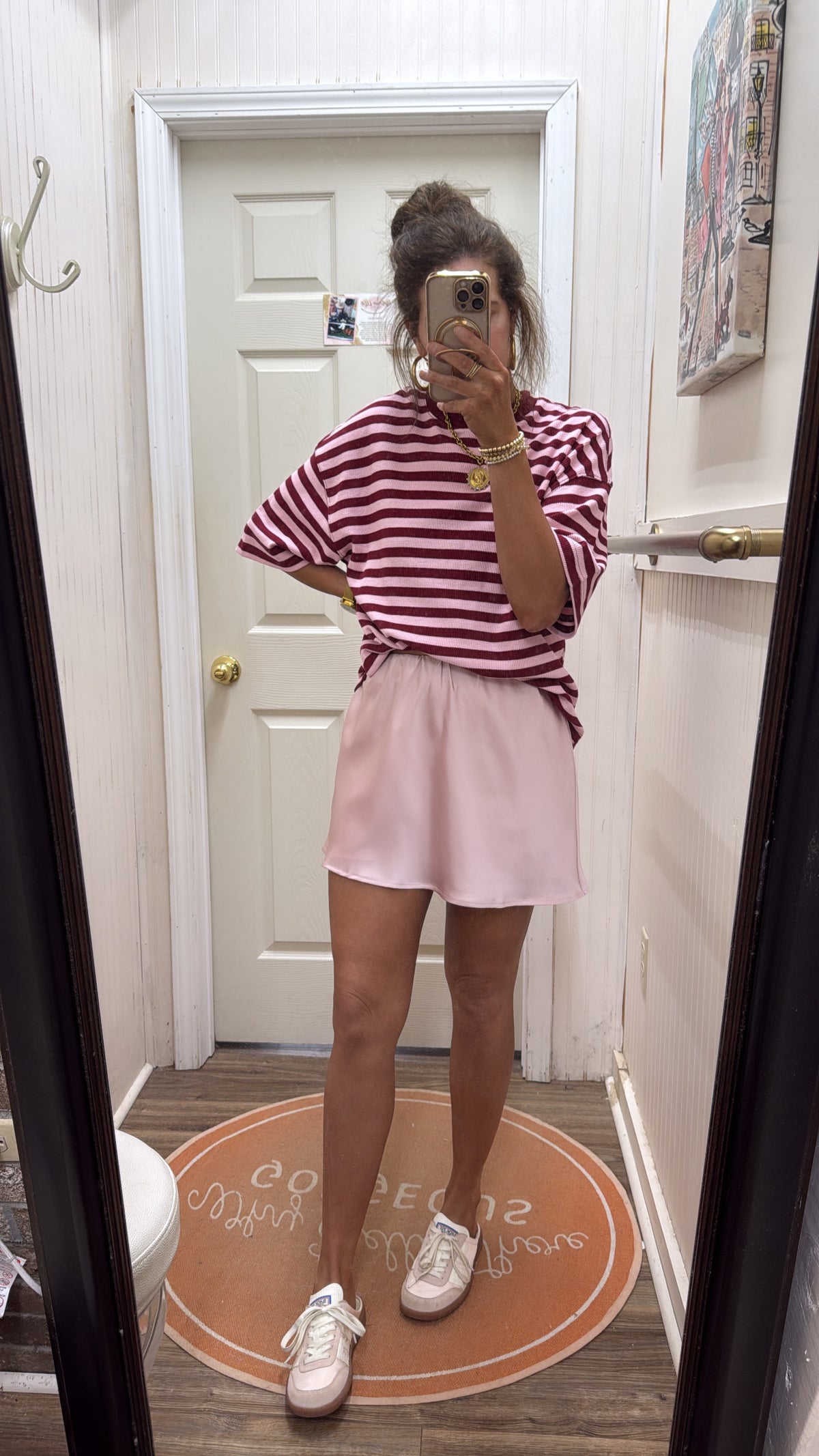 BURGUNDY PINK STRIPE KNIT TOP
