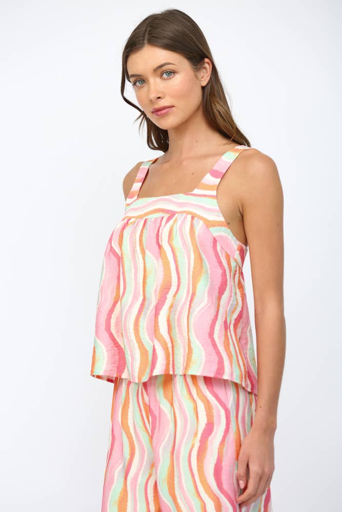WAVY STRIPE SQUARE NECK TANK