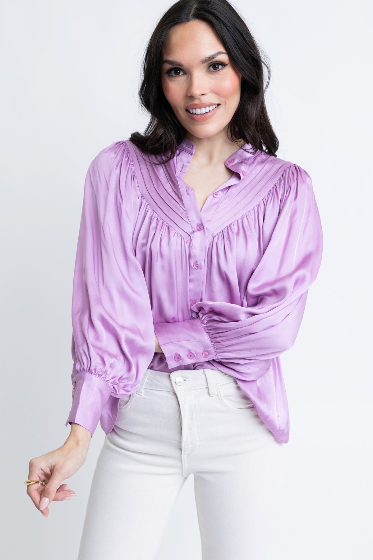 PURPLE SATIN PLEATED TOP