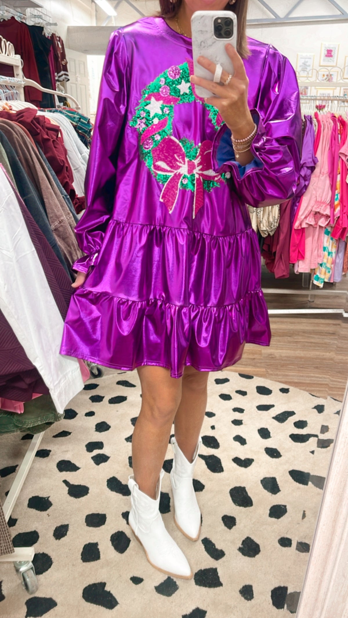 MAGENTA FOIL SEQUIN WREATH DRESS