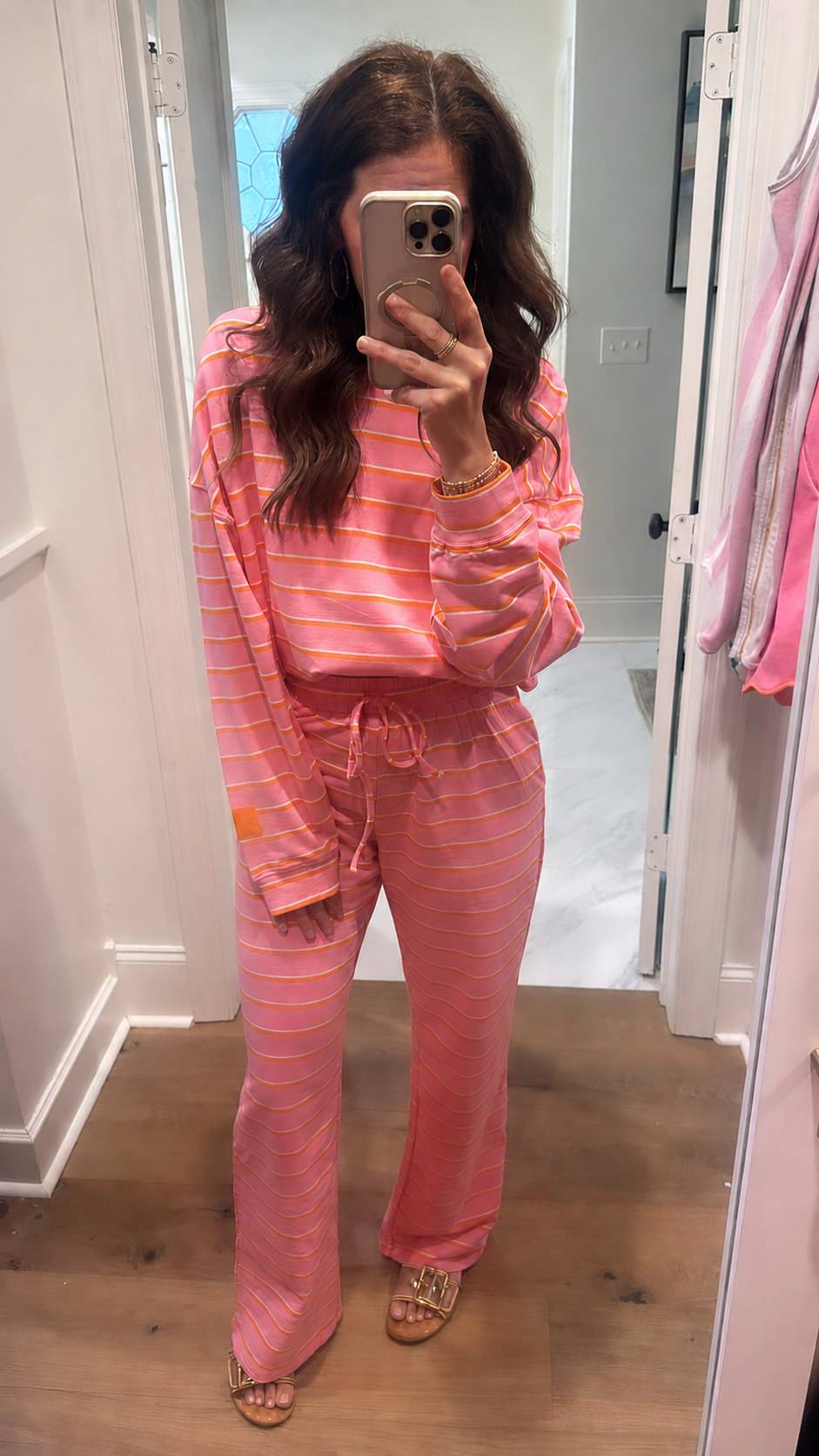 PINK ORANGE STRIPED LOUNGE TOP