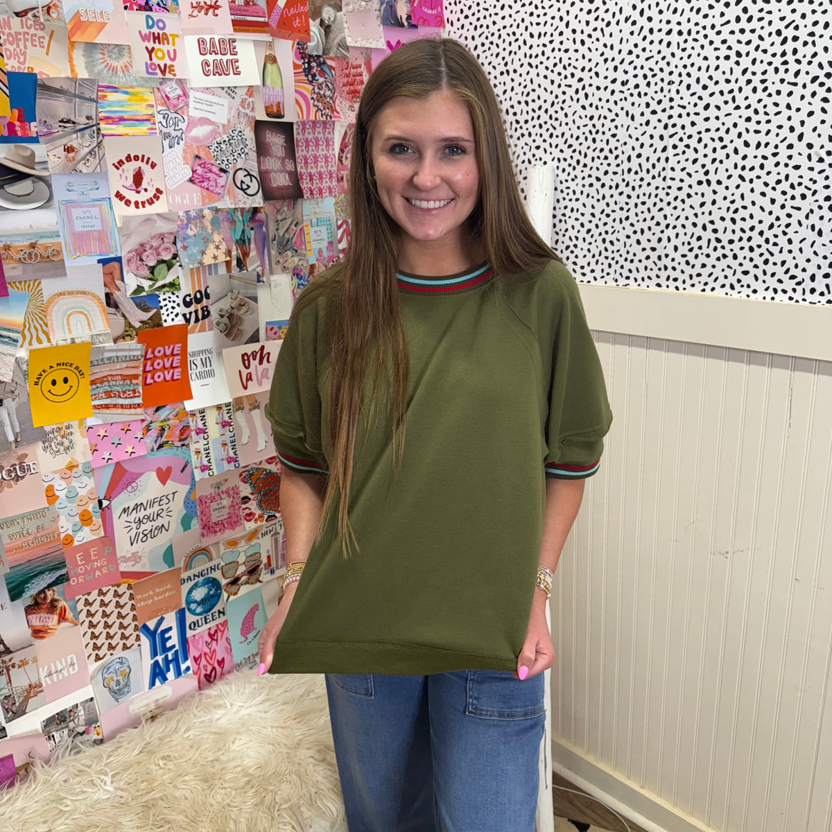 OLIVE KNIT RAGLAN TOP