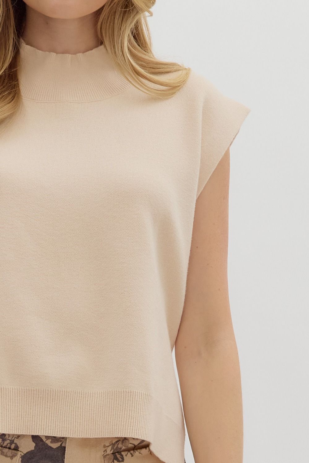 OATMEAL MOCK NECK HI LO KNIT TOP