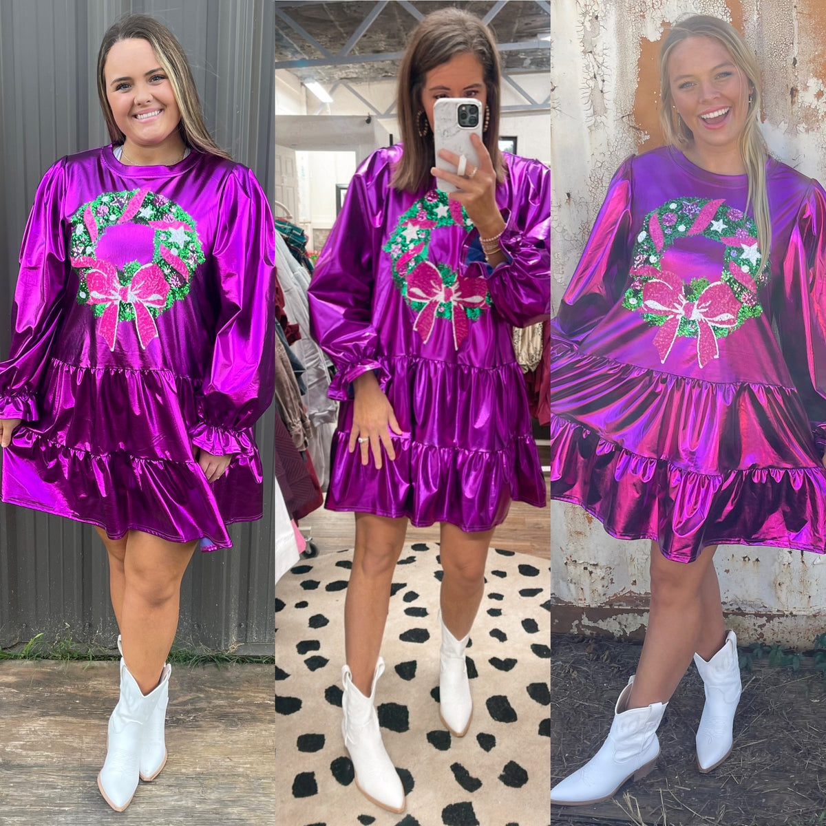 MAGENTA FOIL SEQUIN WREATH DRESS