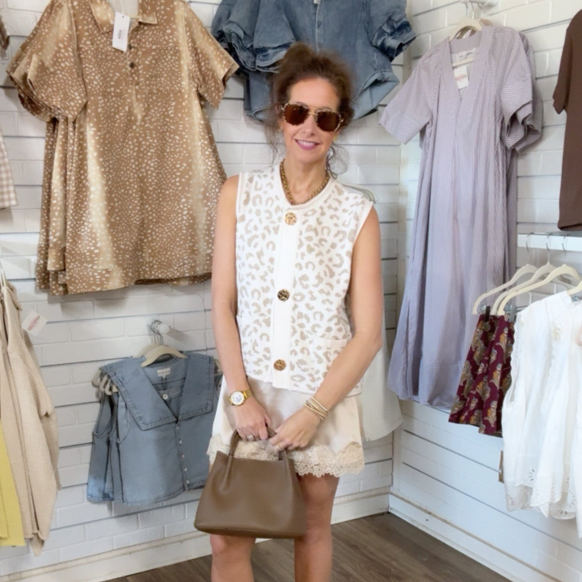 CREAM LEOPARD SWEATER VEST